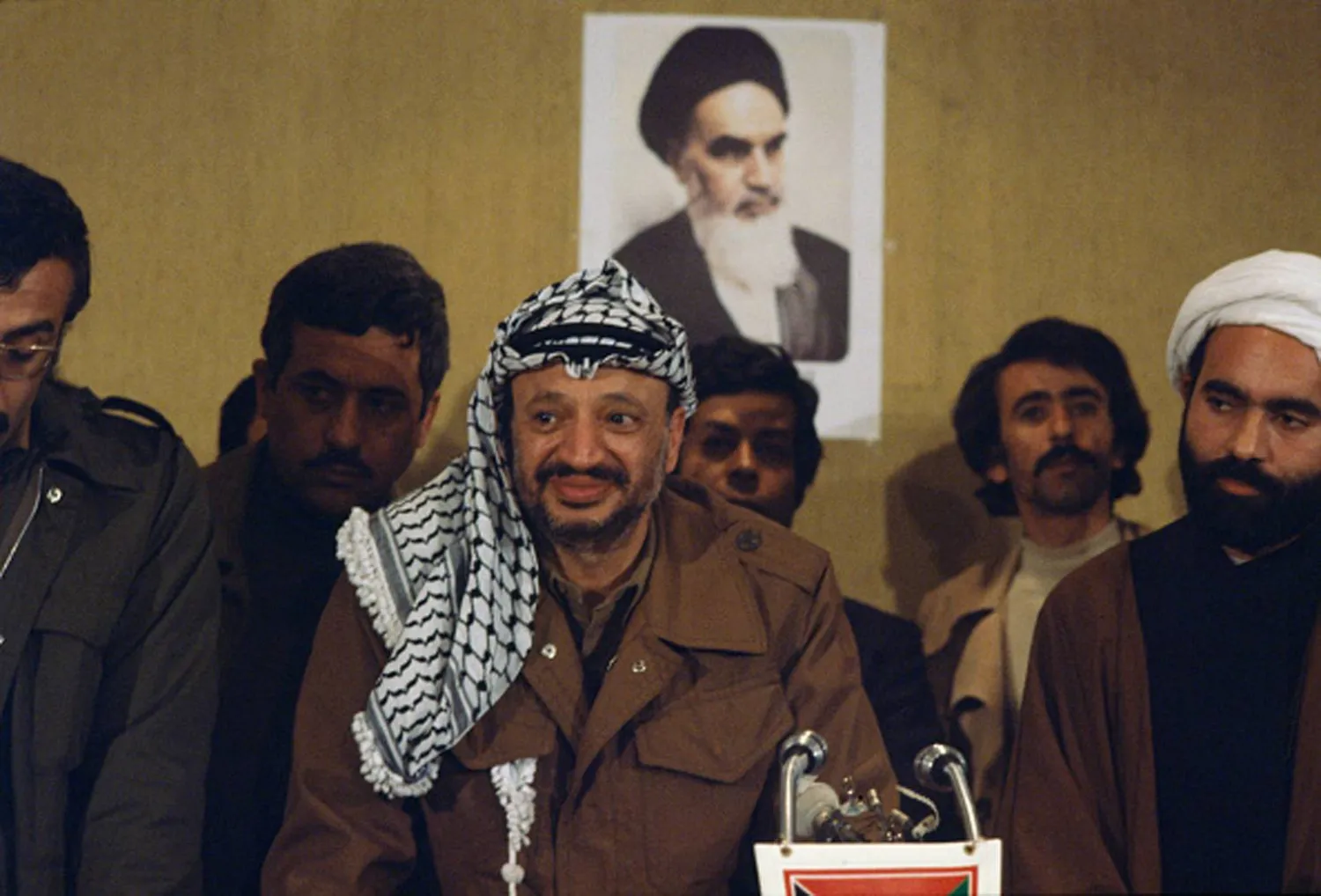 Yasser Arafat during a visit to Tehran on February 17, 1979. He was the first official figure to visit Iran after the "Islamic Revolution" (Getty).