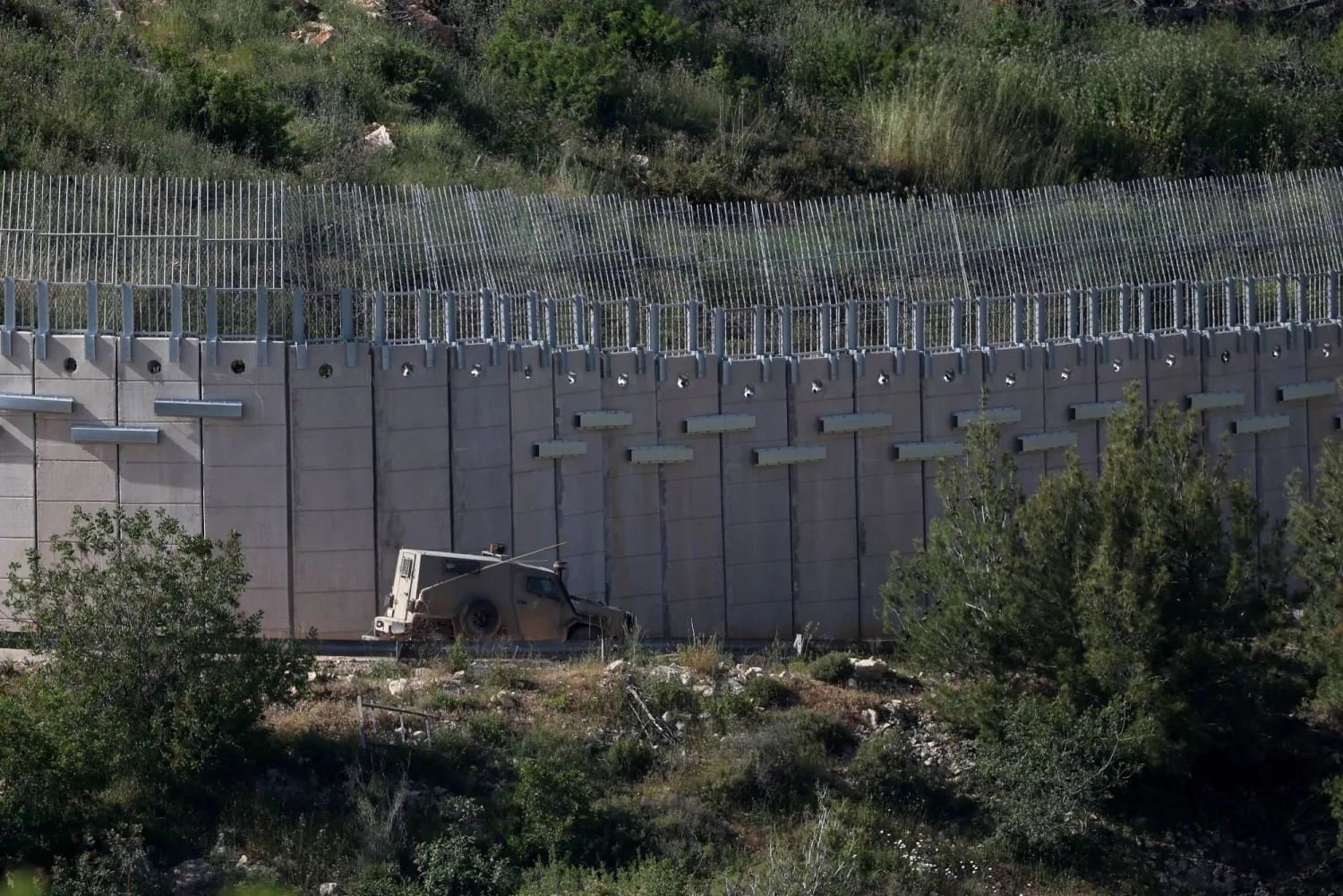 An Israeli military vehicle operates by the Israeli‑Lebanese border, in northern Israel, May 14, 2026. REUTERS/Shir Torem