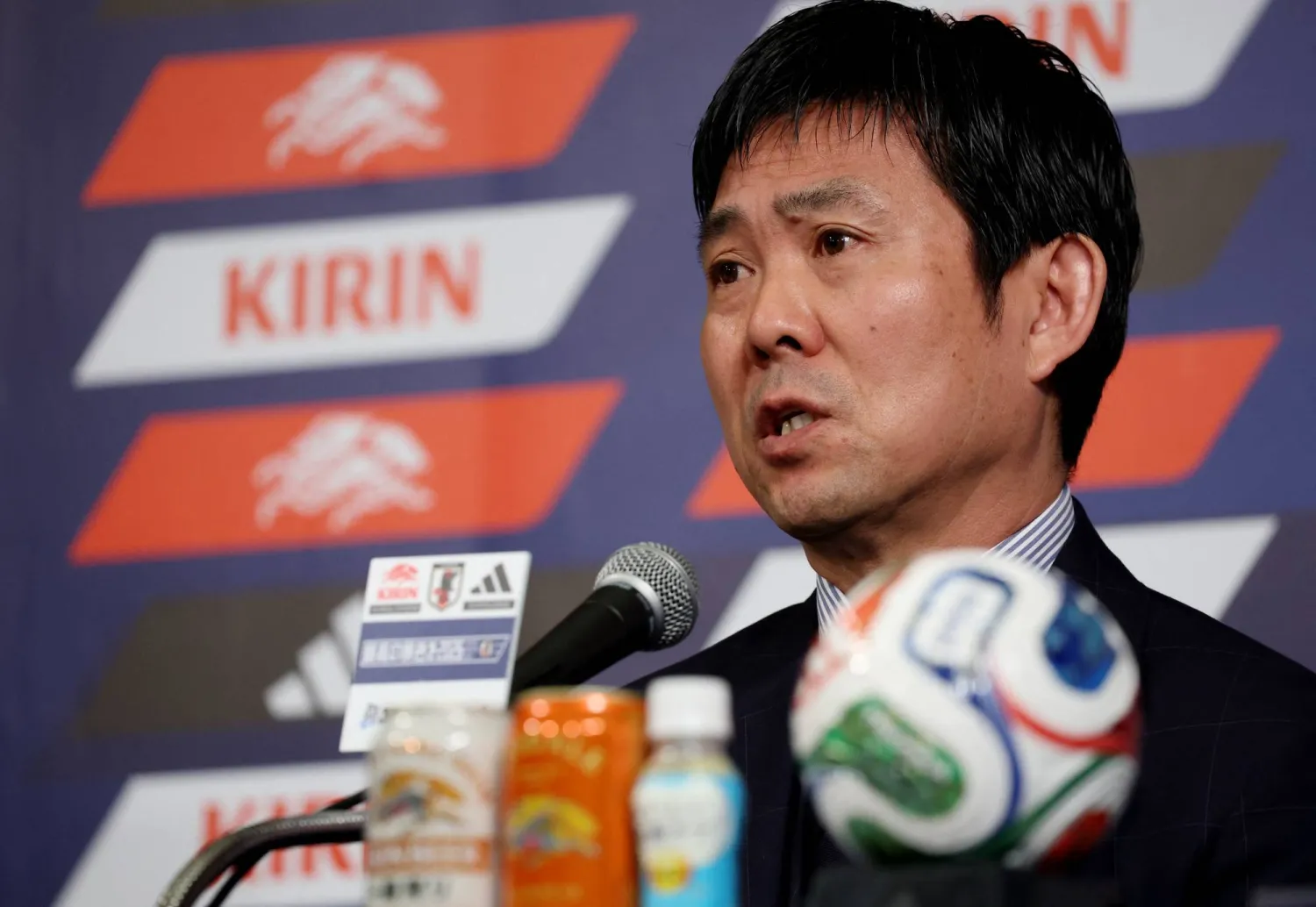 Soccer Football - FIFA World Cup 2026 - Japan World Cup squad announcement - Tokyo, Japan - May 15, 2026 Japan head coach Hajime Moriyasu during the press conference REUTERS/Issei Kato