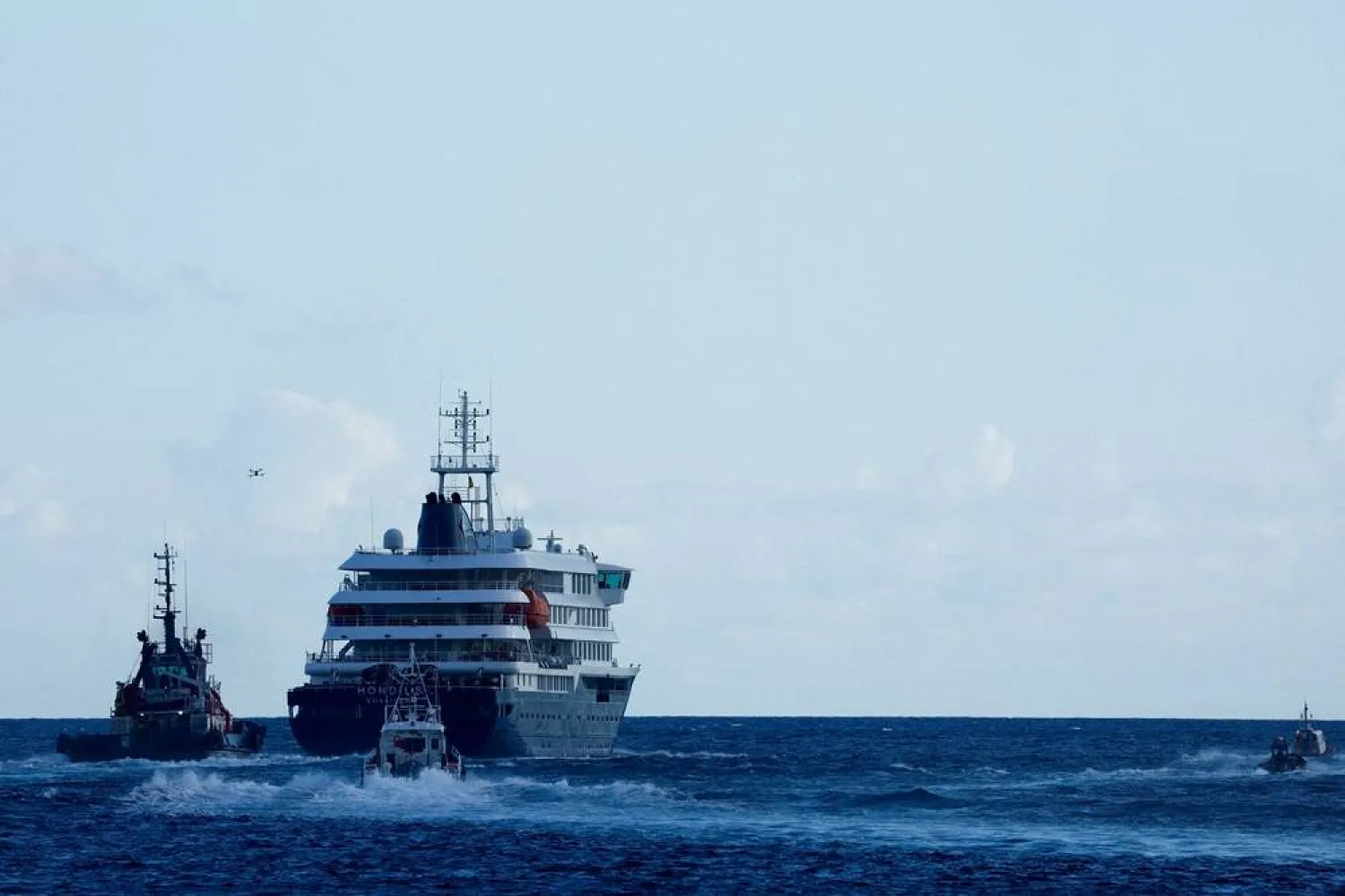The cruise ship MV Hondius, affected by a hantavirus outbreak, leaves the port of Granadilla de Abona, Tenerife, Spain on May 11. (Reuters) 