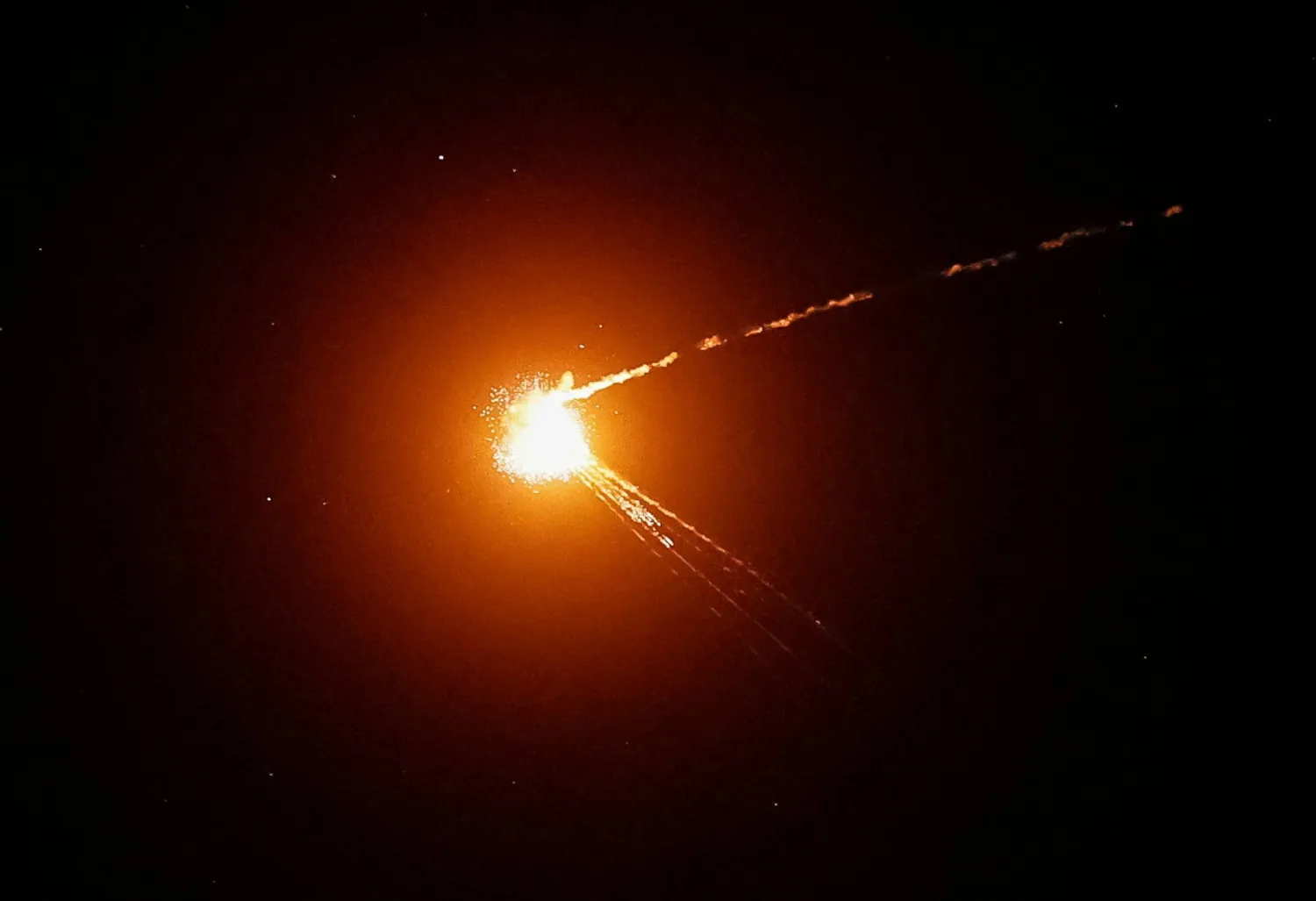 Ukrainian servicemen hit a Russian missile during a Russian missile and drone strike, amid Russia's attack on Ukraine, in Kyiv, Ukraine May 14, 2026. (Reuters)