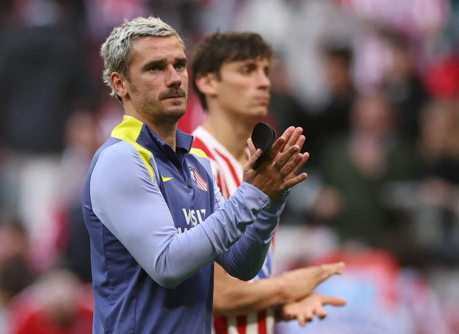 Football - La Liga - Atletico Madrid v Celta Vigo - Riyadh Air Metropolitano, Madrid, Spain - May 9, 2026 Atletico Madrid's Antoine Griezmann looks dejected after the match. (Reuters)