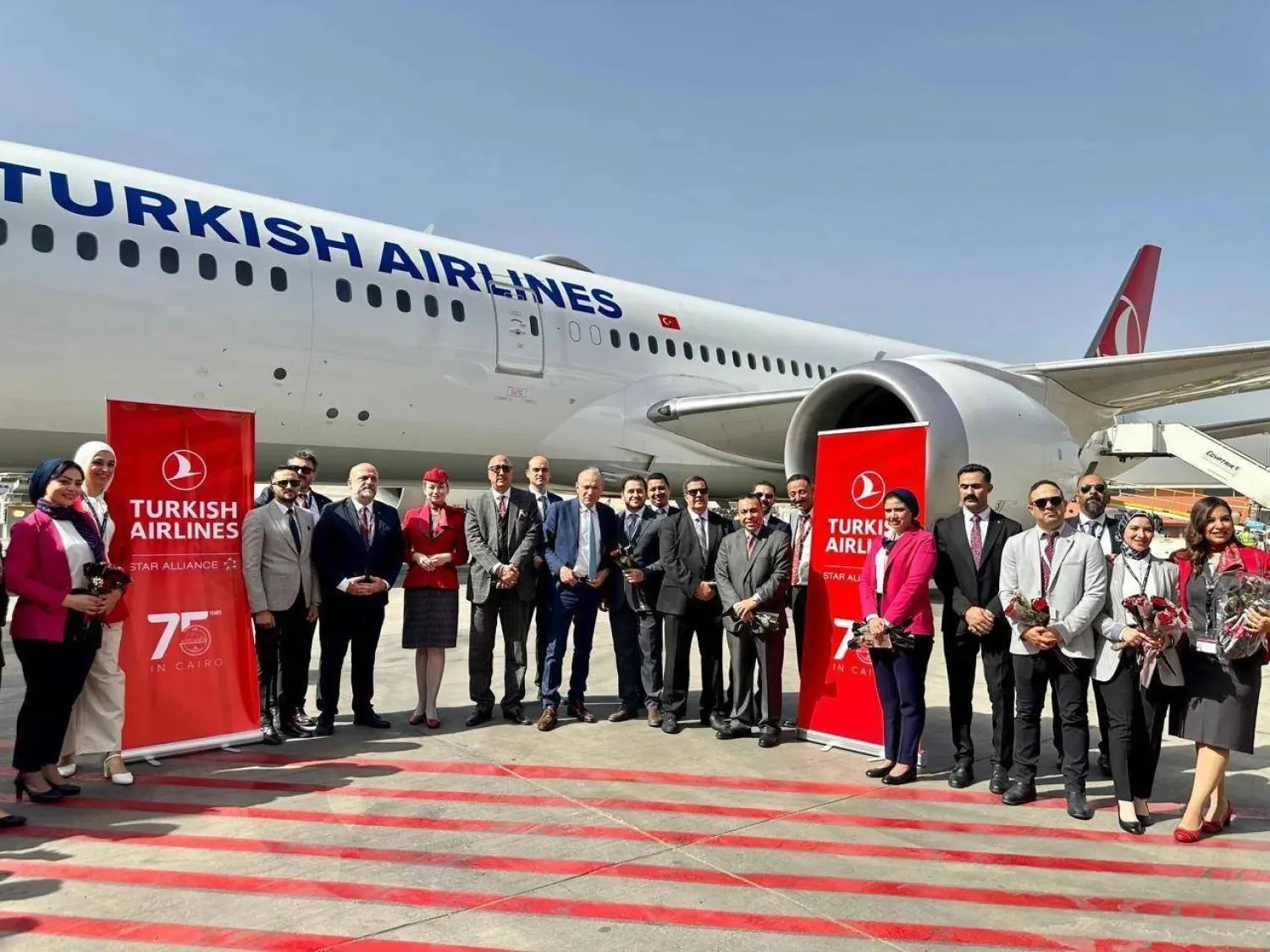 Turkish Airlines’ celebration on Friday marking 75 years since its first flights to Cairo. (Egyptian Ministry of Civil Aviation) 