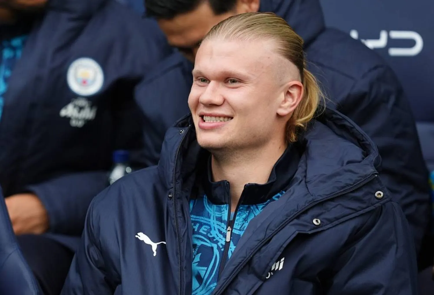 13 May 2026, United Kingdom, Manchester: Manchester City's Erling Haaland reacts on the substitute's bench ahead of the English Premier League match between Manchester City and Crystal Palace at the Etihad Stadium. (Martin Rickett/PA Wire/dpa)