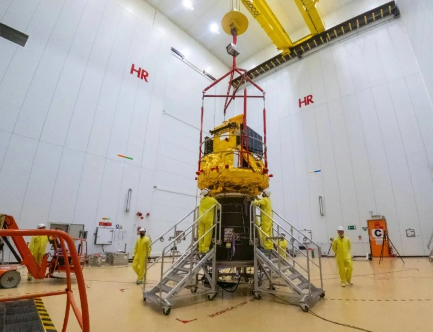 The SMILE spacecraft is prepared for launch in Kourou, French Guiana. (ESA/AFP)