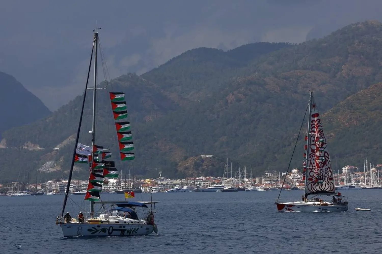 Boats taking part in the Global Sumud Flotilla, which aims to reach Gaza and break Israel’s naval blockade, set sail from a port in the southern Turkish resort of Marmaris, Türkiye, May 14, 2026. (Reuters) 