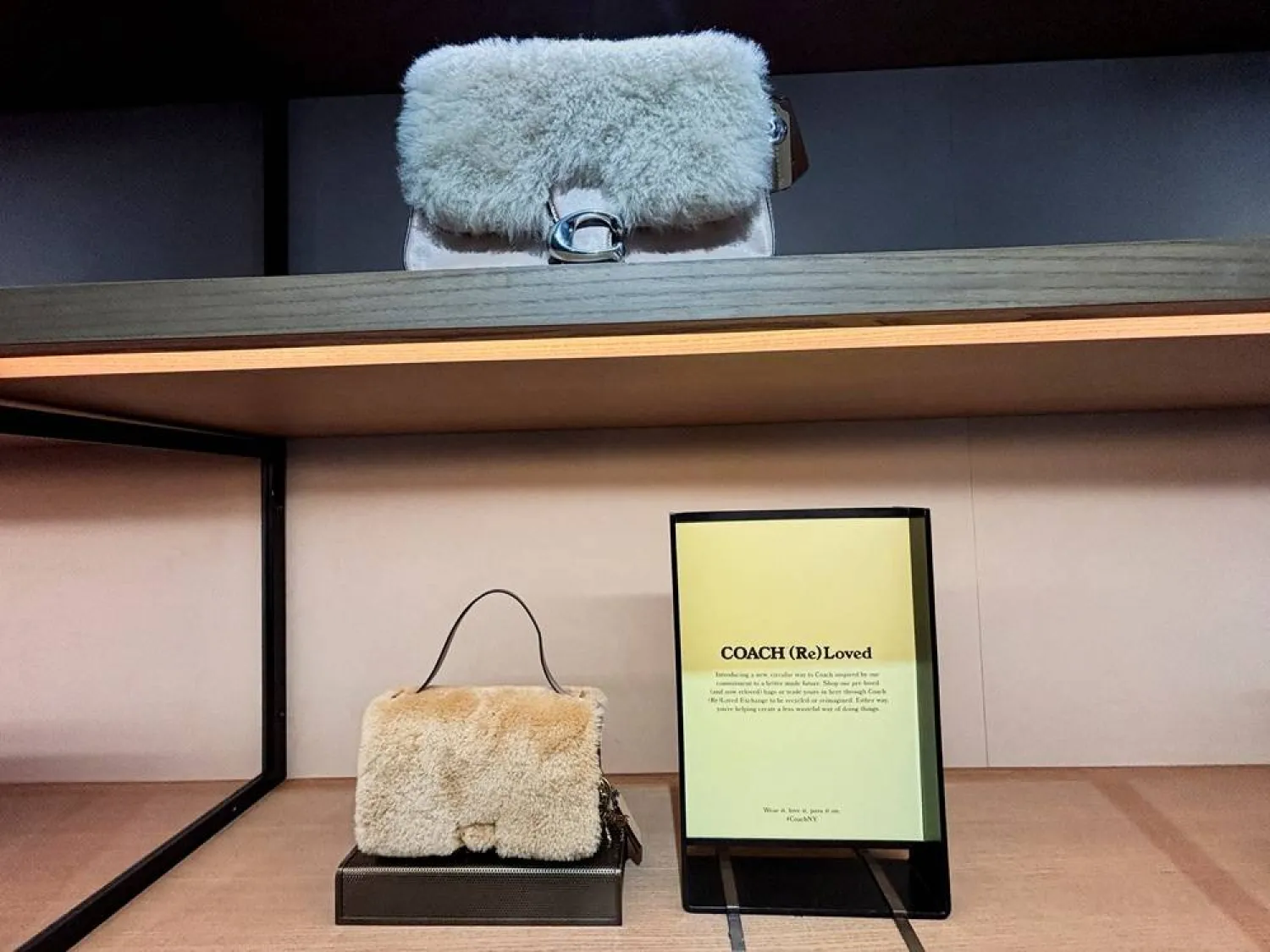  Recycled Coach bags are displayed at their store on Fifth Avenue in New York City, US, September 9, 2025. (Reuters)