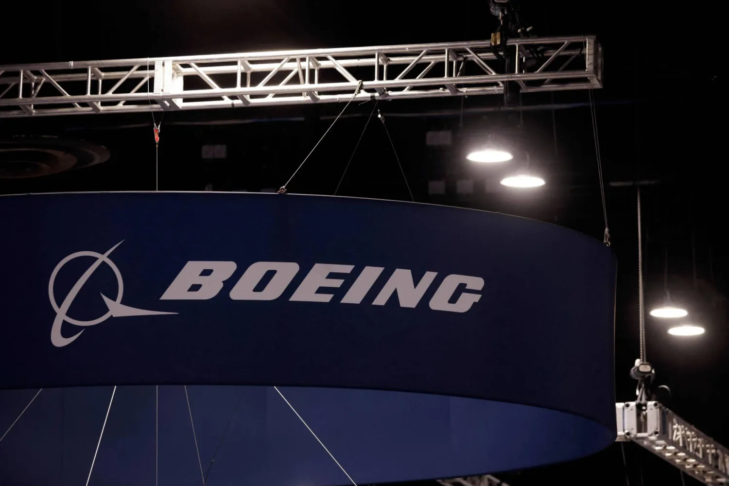 Signage is displayed above The Boeing Company booth at Special Operations Forces (SOF) Week at the Tampa Convention Center on May 19, 2026 in Tampa, Florida. (Getty Images/AFP)