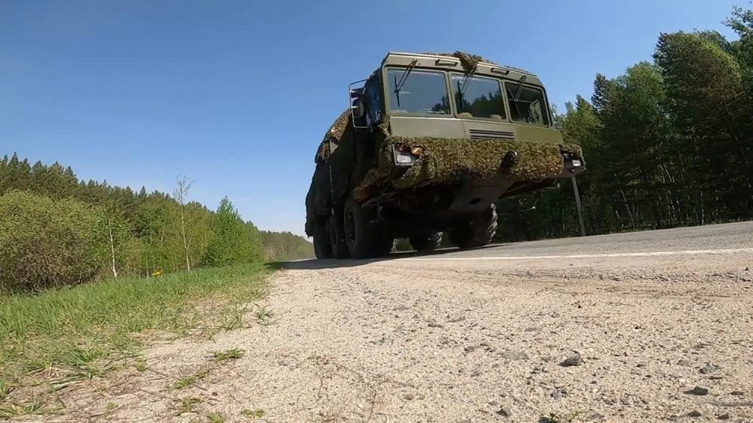 A Russian Iskander-M missile launcher drives during a nuclear forces exercise at an unidentified location in Russia, in this still image taken from handout footage released on May 20, 2026. (Russian Defense Ministry/Handout via Reuters) 