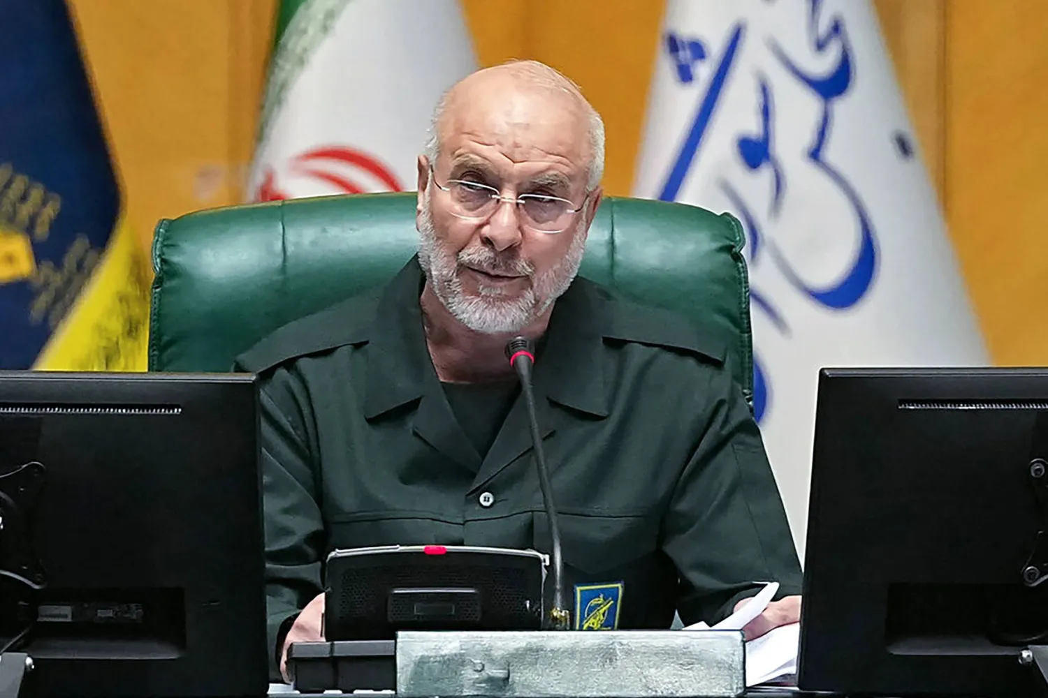 In this handout picture provided by the Islamic Consultative Assembly News Agency (ICANA), Iran’s Parliament Speaker Mohammad Bagher Ghalibaf, dressed in an IRGC uniform, chairs a session in Tehran on February 1, 2026. (ICANA / AFP) 