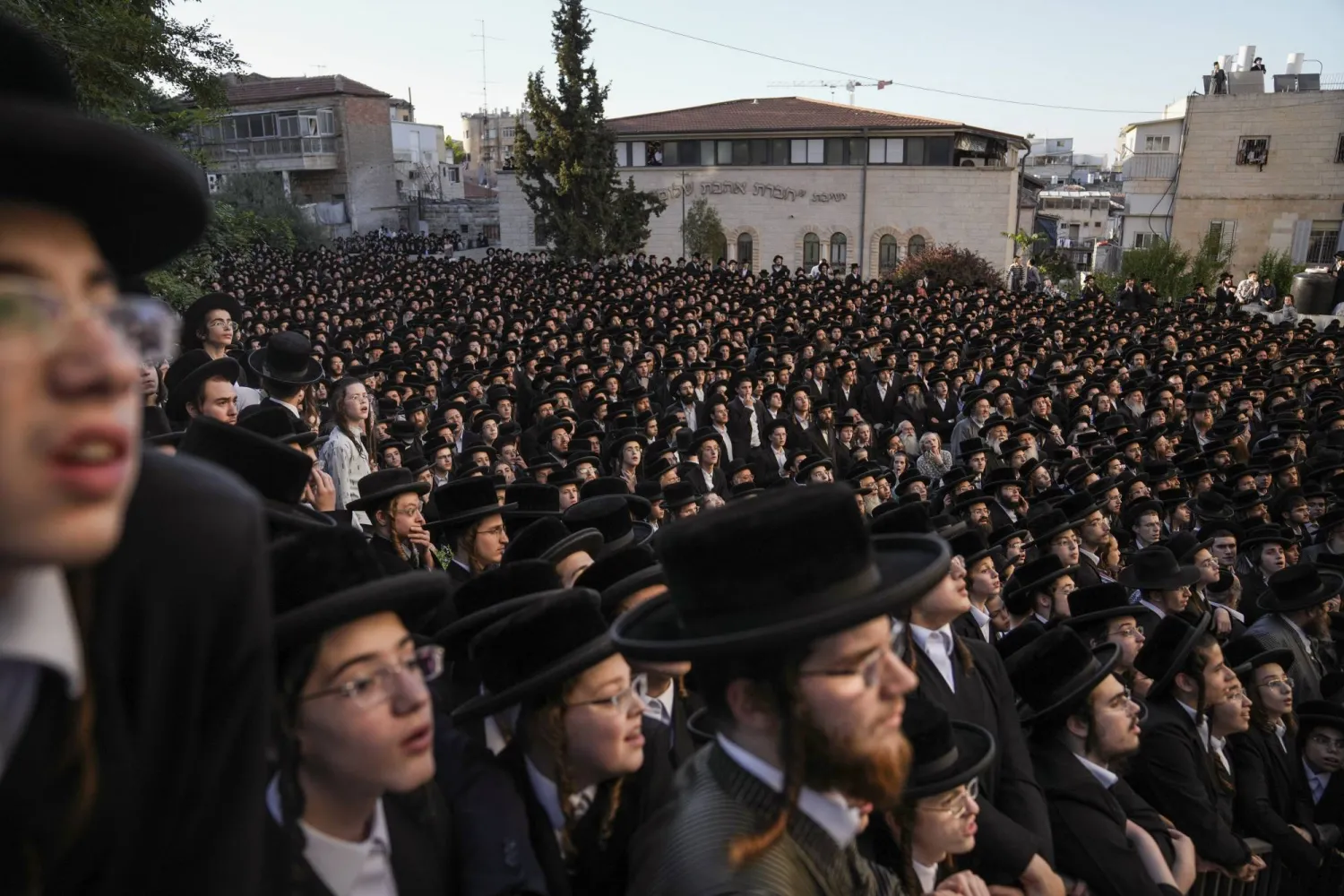 Ultra-Orthodox Jewish men attend a rally against Army recruitment in Jerusalem, June 30, 2024. (AP Photo/Mahmoud Illean)