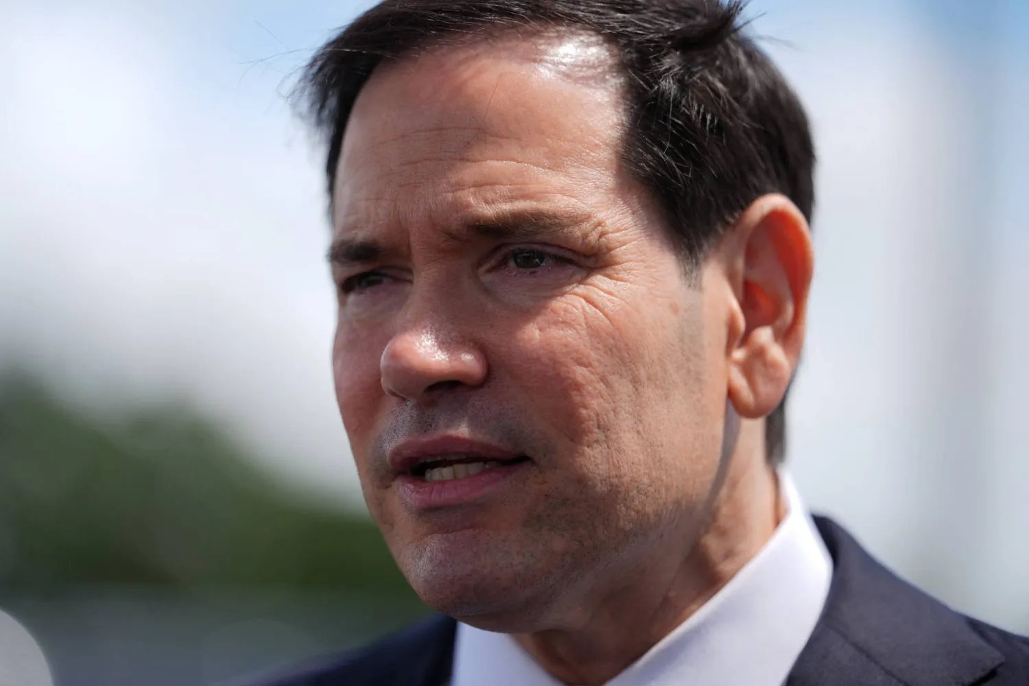 Secretary of State Marco Rubio speaks to the press before boarding his plane at Homestead Air Reserve Base, Thursday, May 21, 2026. Julia Demaree Nikhinson/Pool via REUTERS