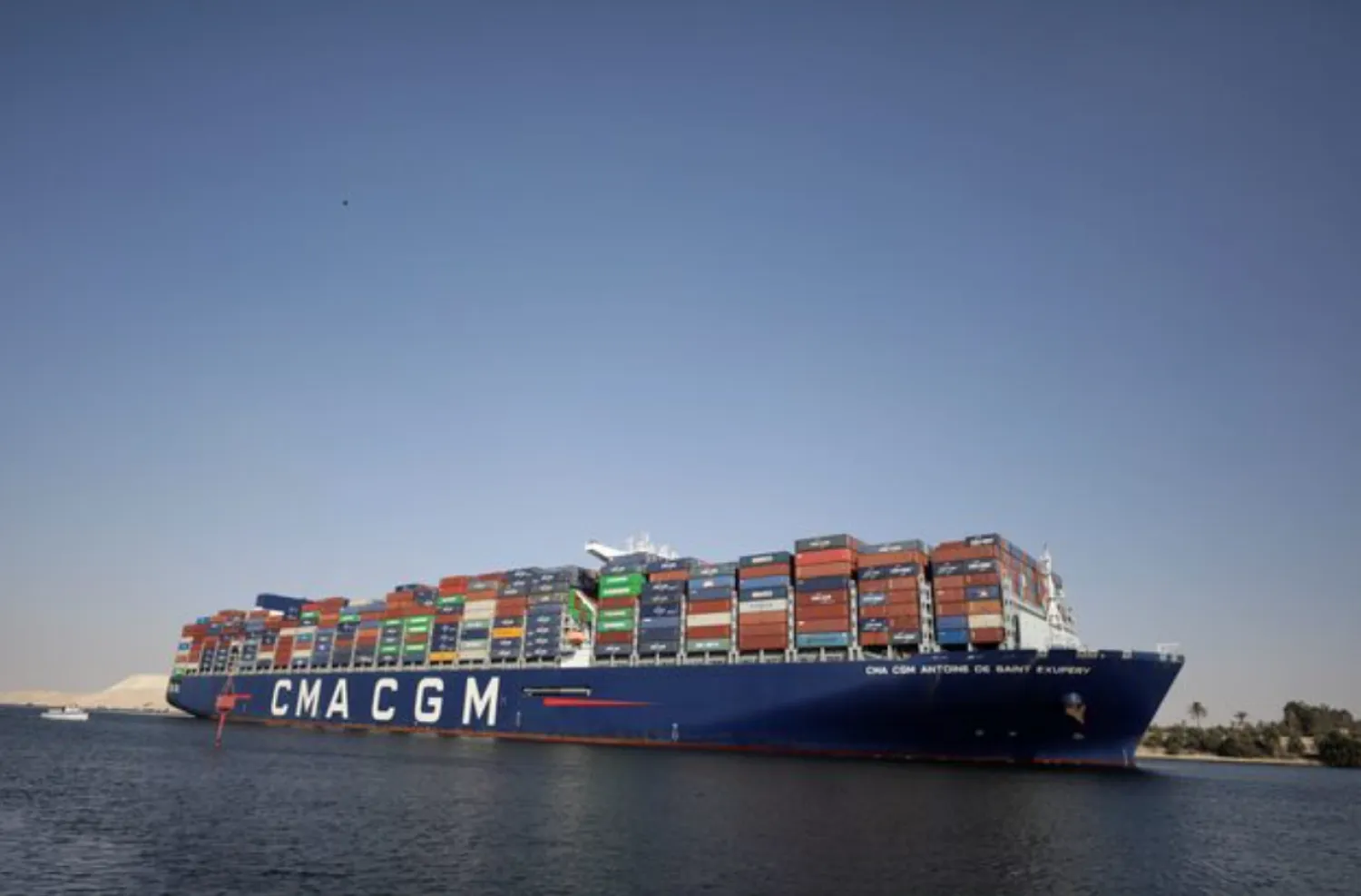 A shipping container belonging to CMA CGM passes through the Suez Canal in Ismailia, Egypt October 5, 2021. REUTERS/Mohamed Abd El Ghany 