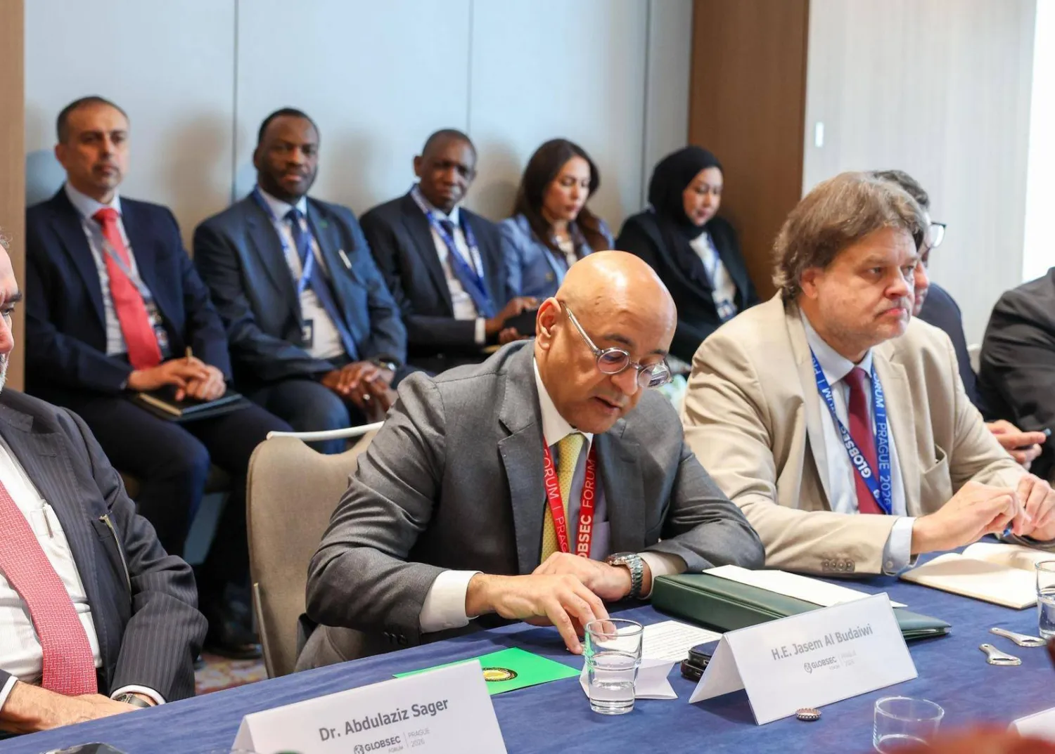 Secretary General of the Gulf Cooperation Council (GCC) Jasem Mohamed Albudaiwi speaks at the panel in Prague on Saturday. (GCC)