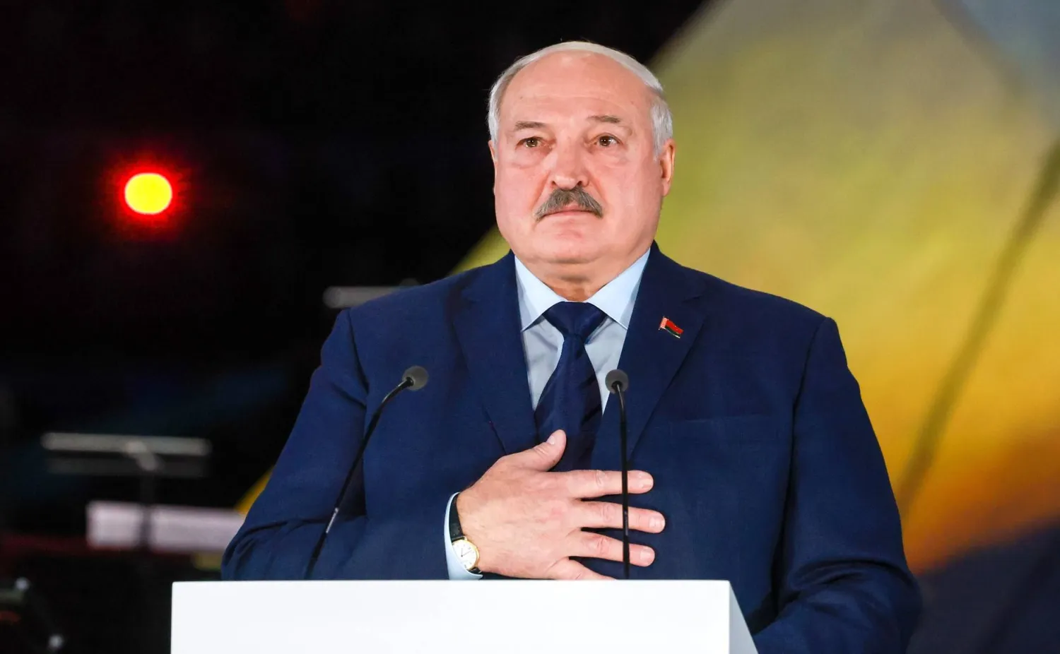  27 January 2024, Russia, St. Petersburg: Belarus' President Alexander Lukashenko attends an event at the Gazprom Arena stadium in Saint Petersburg. (Vyacheslav Prokofiev/Kremlin/dpa)