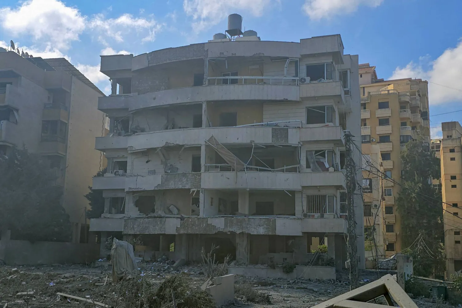 The aftermath of an Israeli airstrike is seen in the southern Lebanese area of al-Hosh, near the coastal city of Tyre on May 26, 2026.  (Photo by AFP)