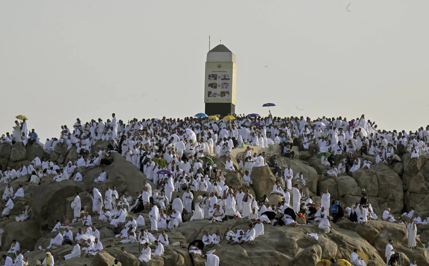 الحجاج يقفون على صعيد عرفات صباح الثلاثاء التاسع من ذي الحجة (تصوير: بشير صالح)