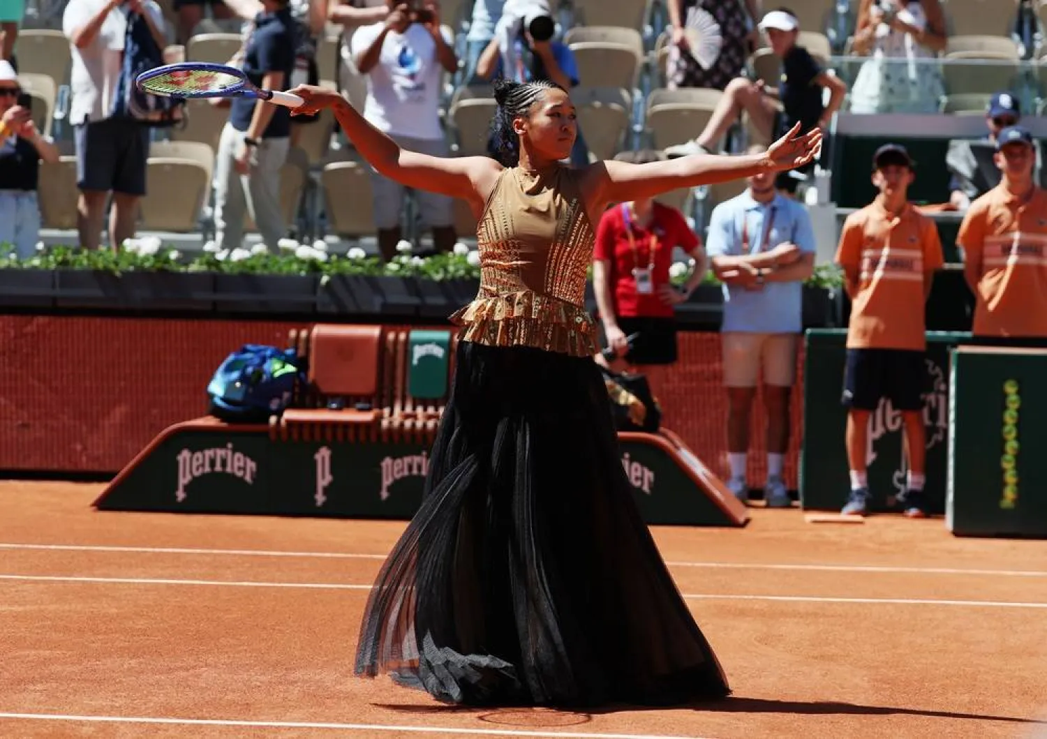 26 May 2026, France, Paris: Japanese tennis player Naomi Osaka is pictured before her women's singles first round match against Germany's Laura Siegemund during the French Open tennis tournament (Roland Garros 2026) at Roland Garros Stadium. (dpa)