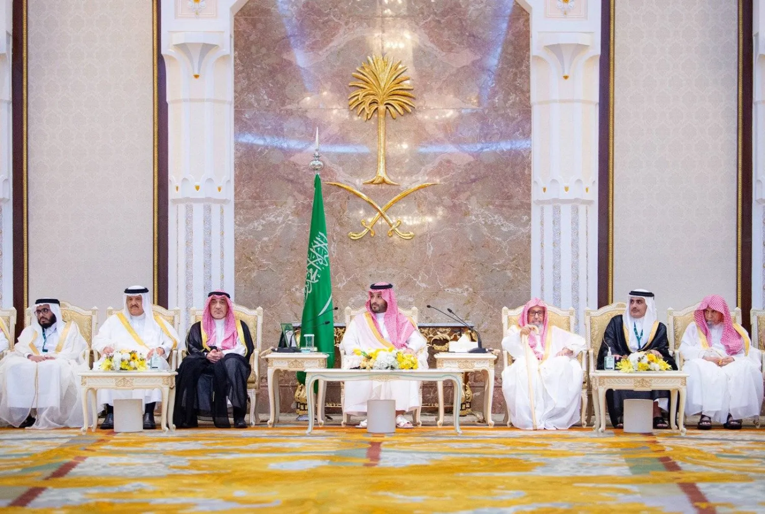 Prince Mohammed bin Salman bin Abdulaziz Al Saud, Saudi Crown Prince and Prime Minister, receives Eid al-Adha well-wishers at the Mina Palace on Wednesday. (SPA)