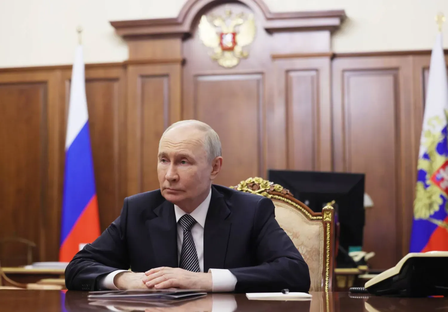 Rusya Devlet Başkanı Vladimir Putin, Kremlin’de gerçekleştirilen bir görüşme sırasında. (EPA)
