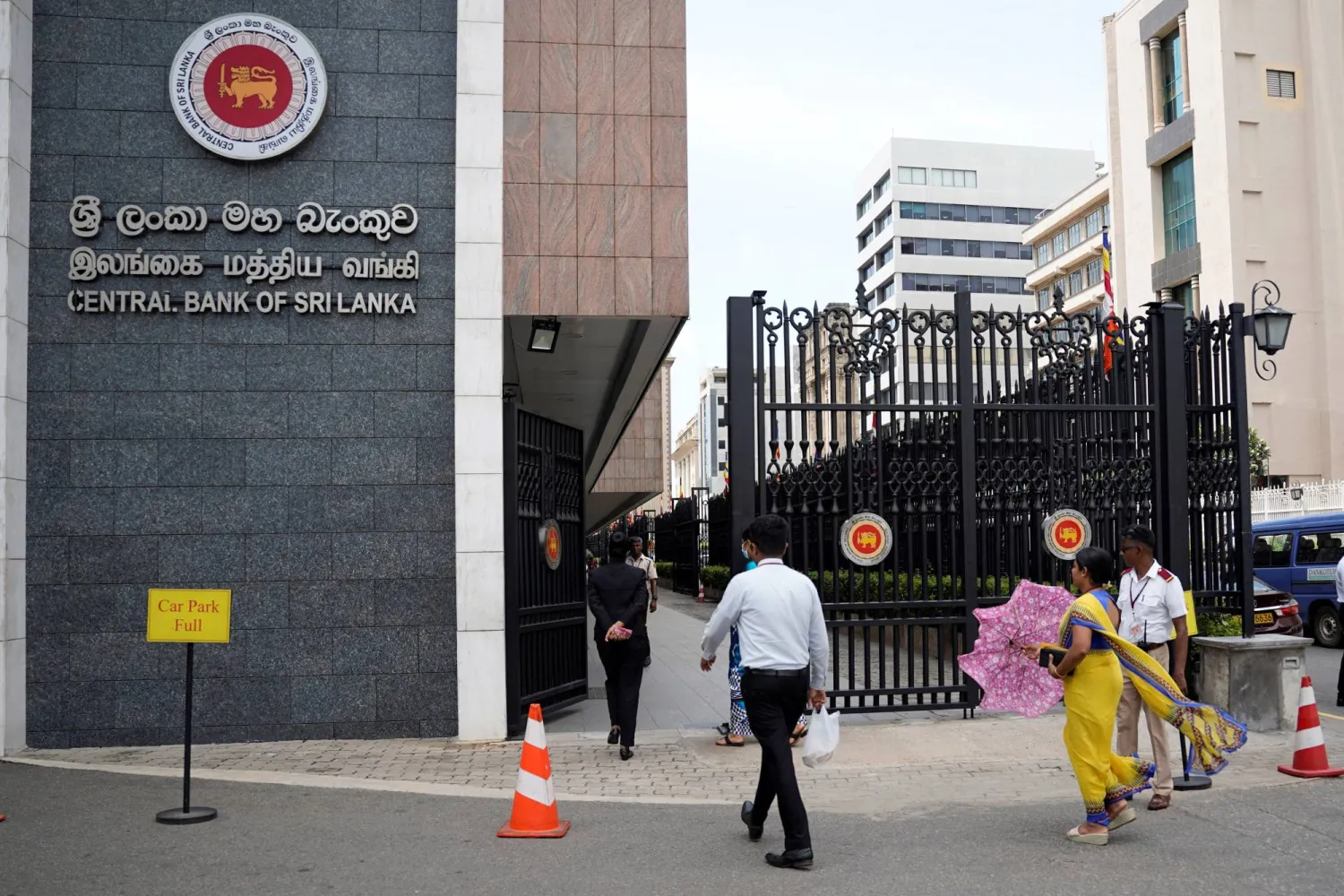 People enter the Central Bank of Sri Lanka headquarters in Colombo, Sri Lanka, May 26, 2026. REUTERS/Akila Jayawardena