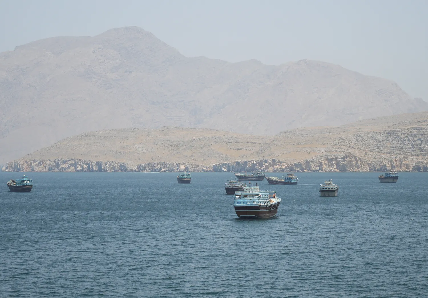 Vessels in the Strait of Hormuz, Musandam, Oman, May 8, 2026. (Reuters) 