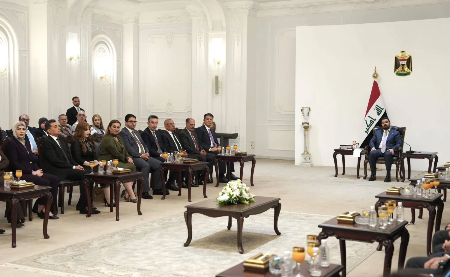 Iraqi Prime Minister Ali al-Zaidi during his meeting with journalists on Saturday. (Iraqi PM's office)