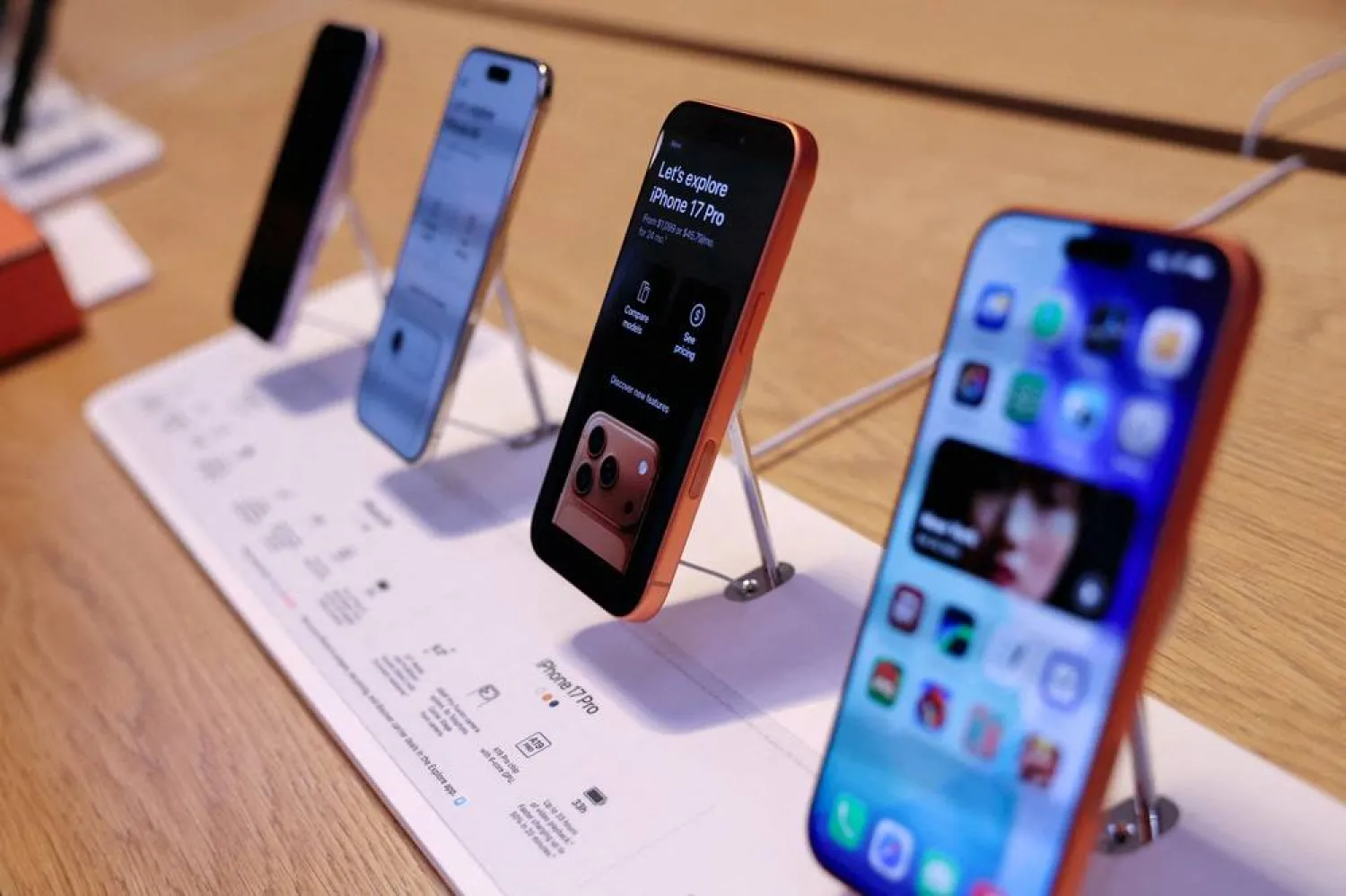 The iPhone 17 series on display at the Apple Store in New York City, US, September 19, 2025. (Reuters)