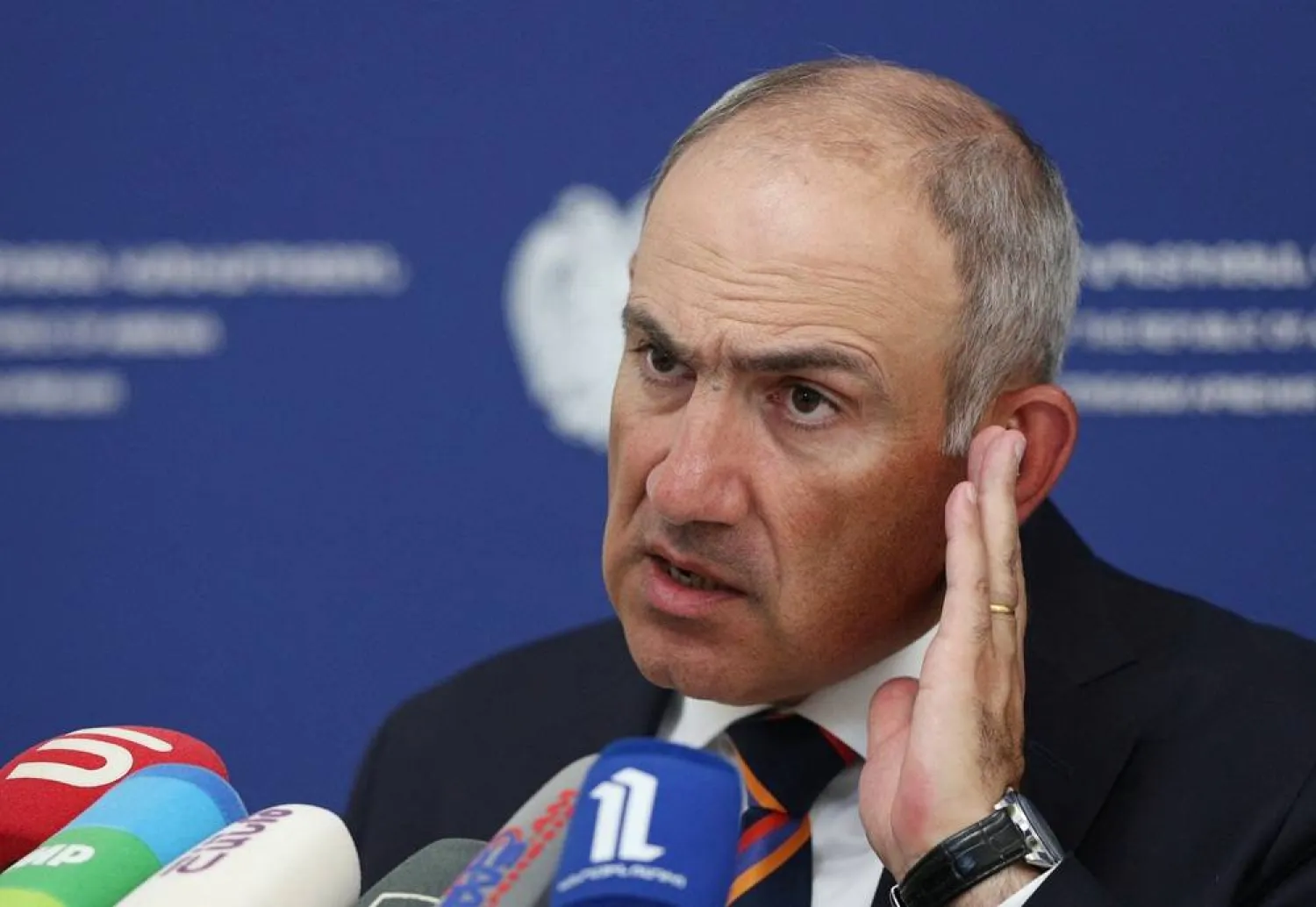 Armenia's Prime Minister Nikol Pashinyan speaks to the media after a military parade marking Republic Day in Yerevan, Armenia May 28. 2026. (Vahram Baghdasaryan/Photolure via Reuters)