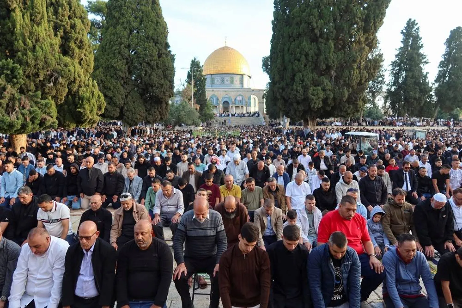  Muslim worshippers attend Eid al-Adha prayer at Al-Aqsa Mosque in Jerusalem, May 27, 2026  (Reuters)