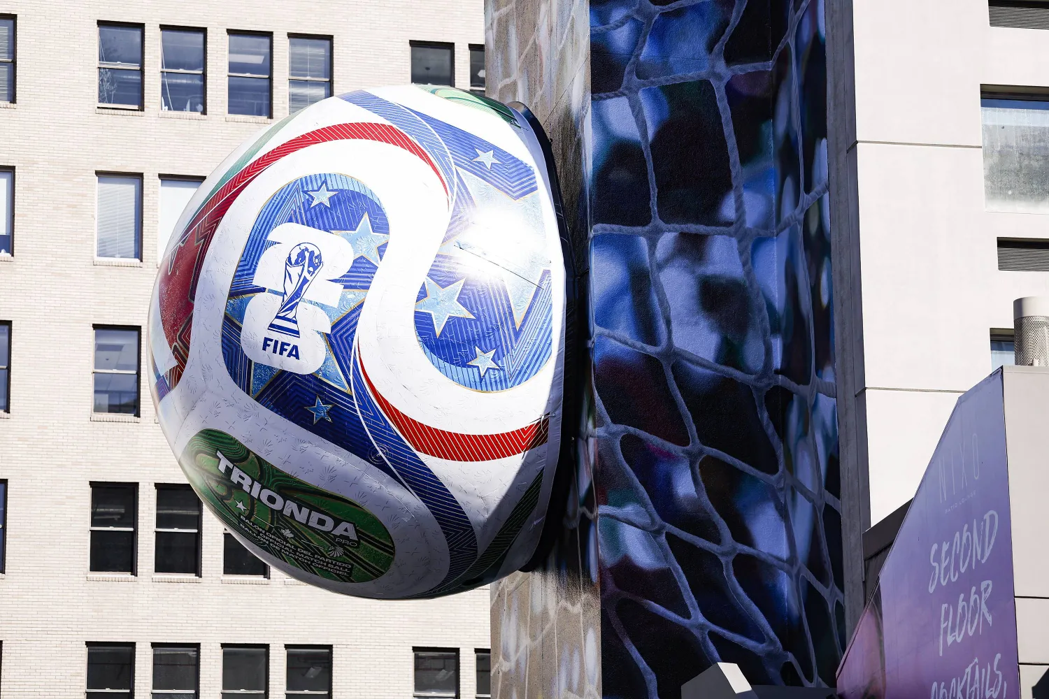 FIFA World Cup signage is displayed at LA Live in downtown Los Angeles, California, USA, 03 June 2026. EPA/CHRIS TORRES