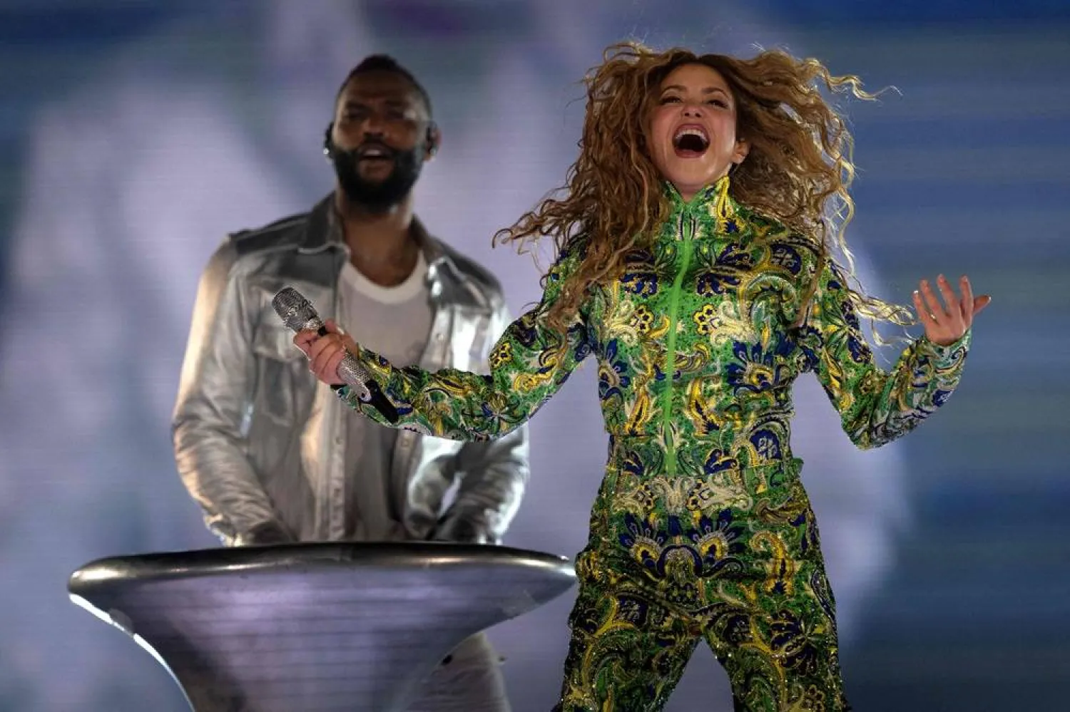 Colombian singer Shakira performs during a free concert at Copacabana beach in Rio de Janeiro, Brazil on May 2, 2026. (AFP)