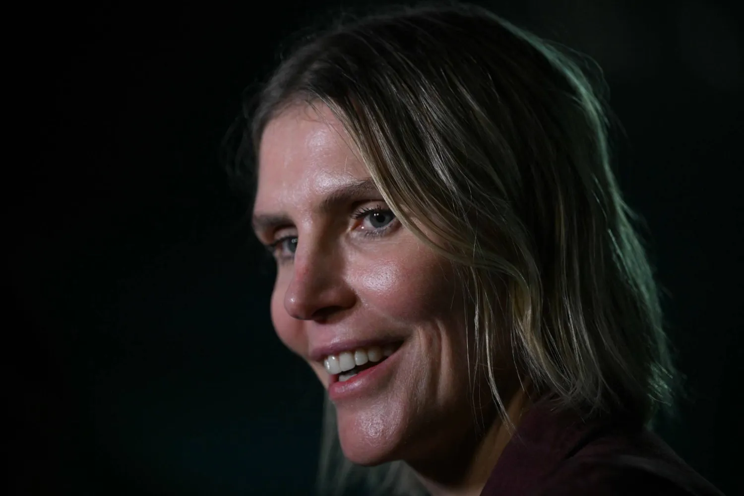 Uruguayan-US fashion designer Gabriela Hearst gestures during an interview after presenting the official suits for Uruguay's national football team ahead of the 2026 FIFA World Cup at the Centenario Stadium in Montevideo, on June 2, 2026. (Photo by Eitan ABRAMOVICH / AFP)