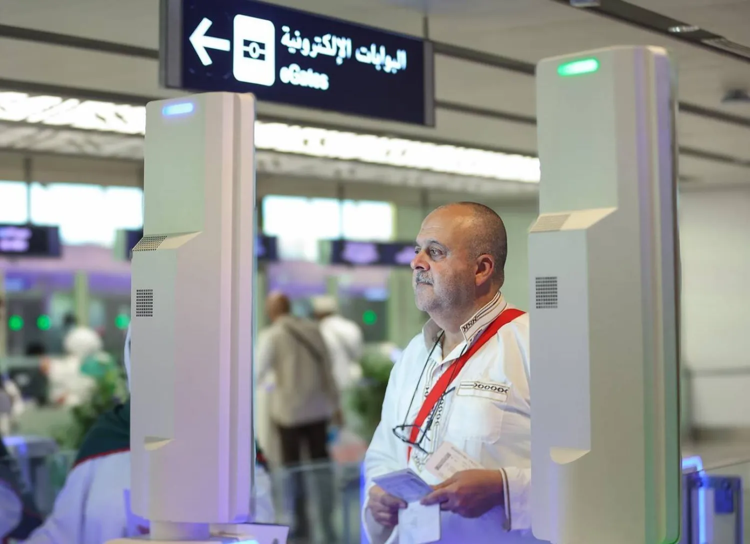 Automated E-gates allow departing pilgrims to complete passport control steps independently in a matter of seconds. (SPA)