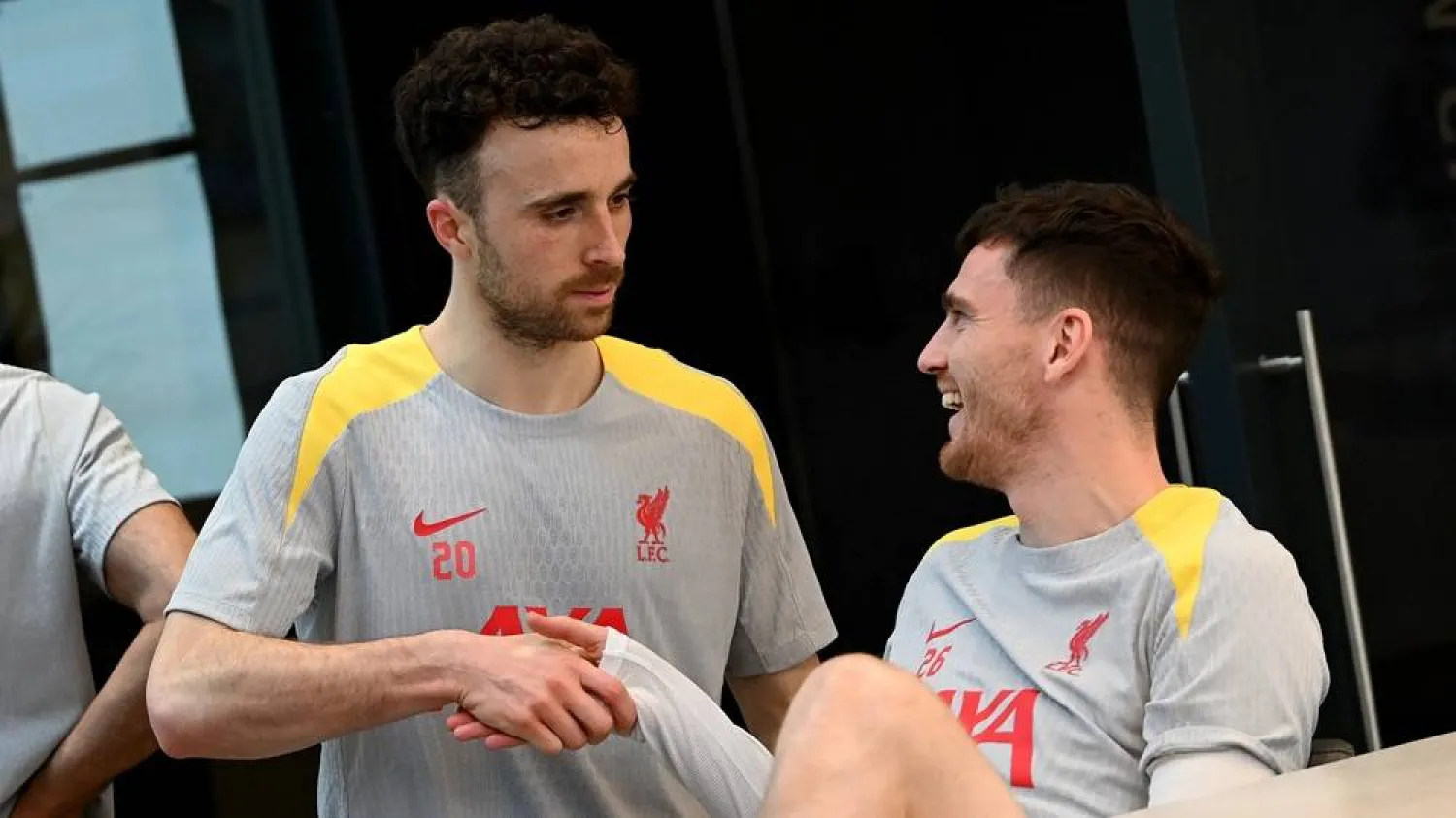 Scotland captain Andy Robertson (R) and late former Liverpool teammate Diogo Jota. (Getty Images)