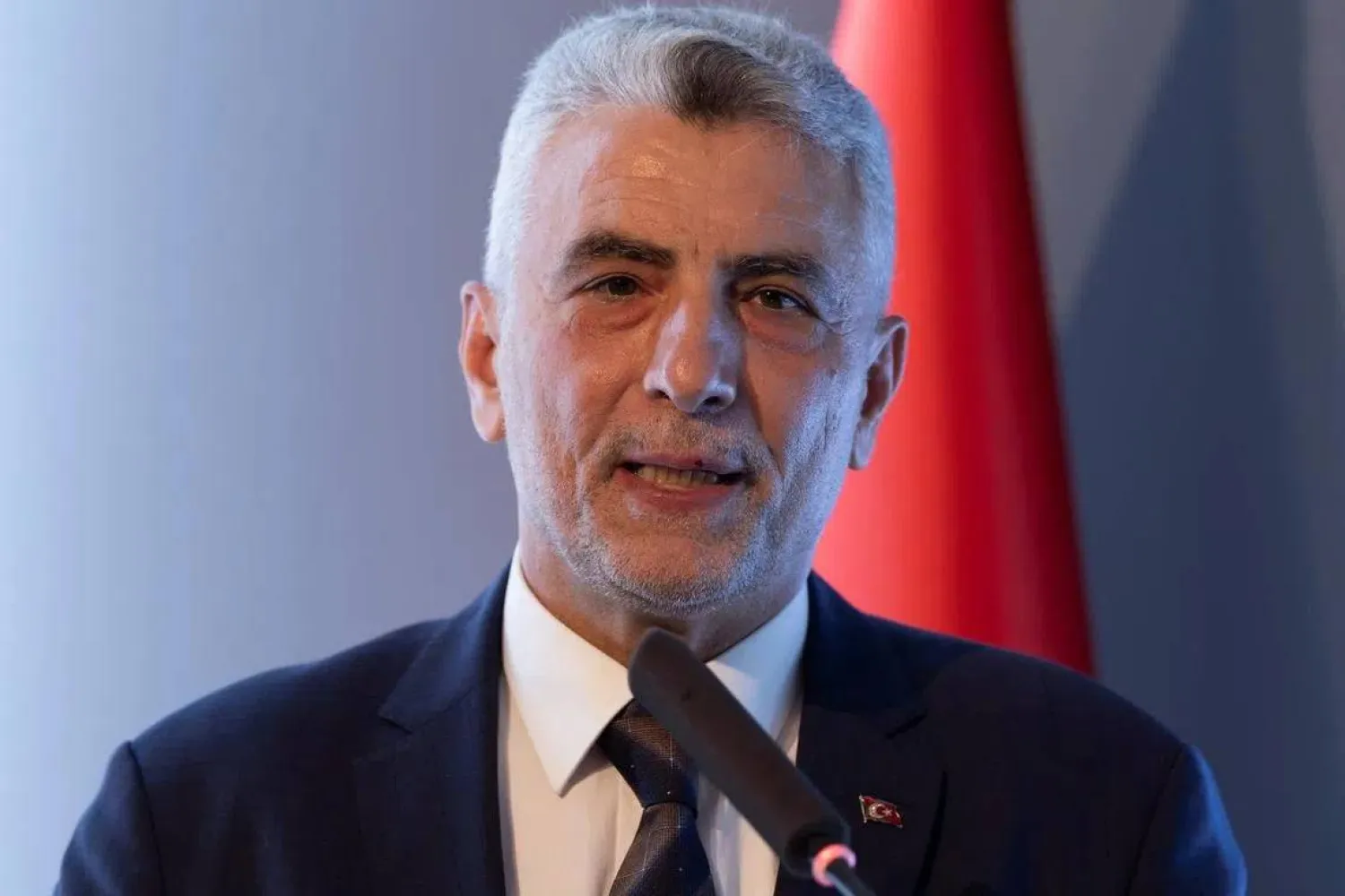Türkiye’s Trade Minister Omer Bolat addresses the audience during a signing ceremony in Istanbul, Türkiye, April 29, 2024. (Reuters) 