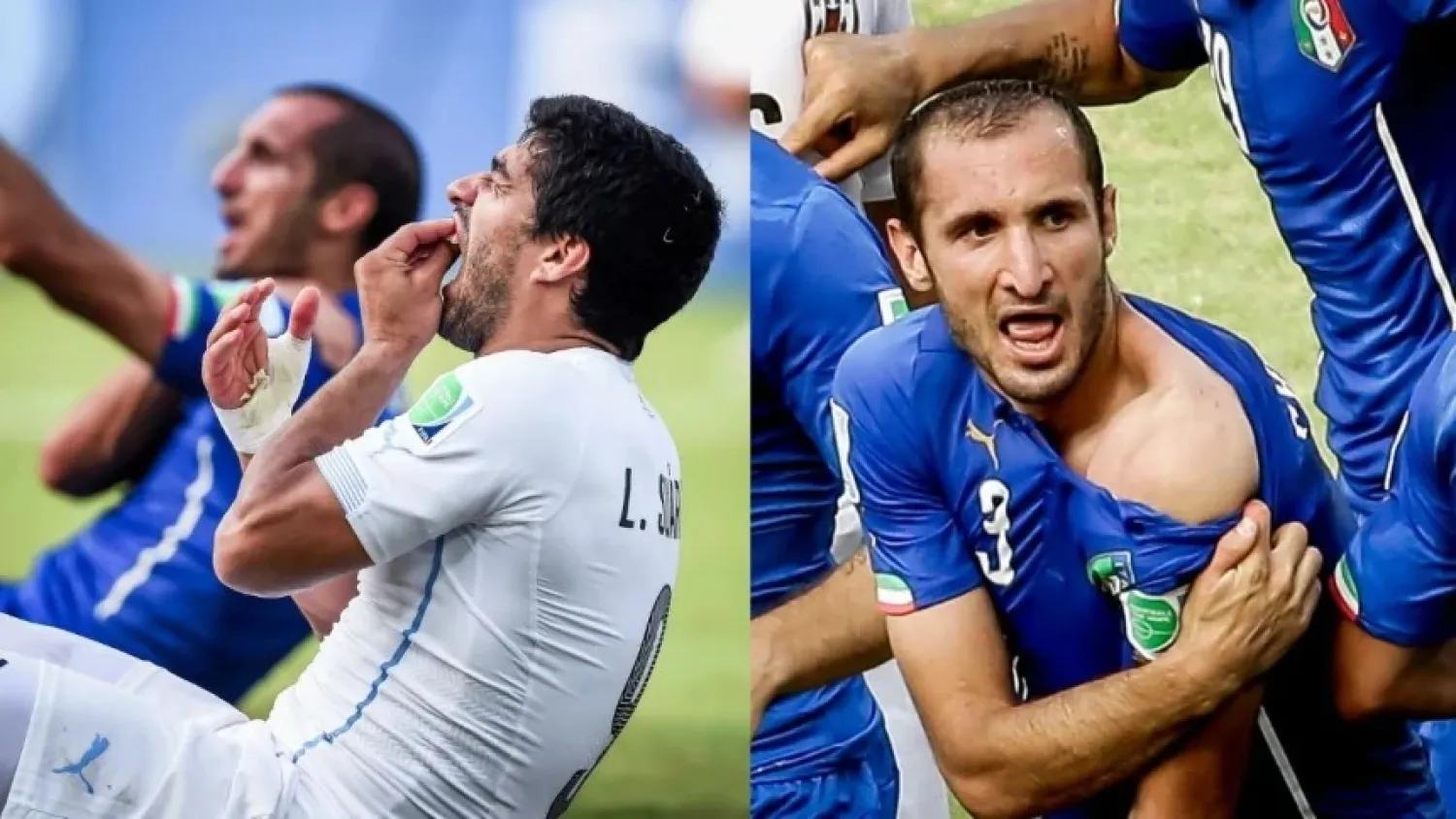 سواريز في دور المجموعات ضد إيطاليا قام بـ«عض» كتف المدافع جورجو كييليني بلا رحمة (أ.ب)