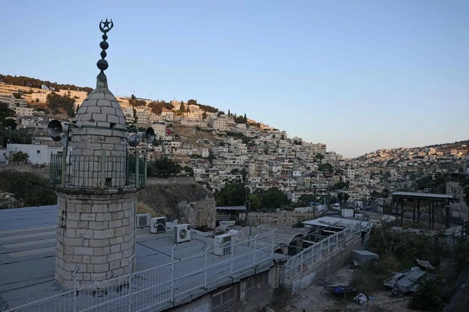This picture shows a view of the minaret of a mosque in the Arab neighborhood of Silwan in Israeli-annexed east Jerusalem, on June 6, 2026. (AFP) 