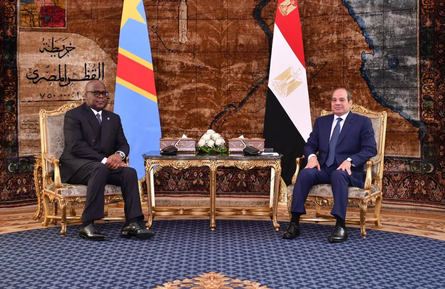 الرئيس المصري عبد الفتاح السيسي يستقبل رئيس الكونغو الديمقراطية فيليكس تشيسيكيدي (الرئاسة المصرية)