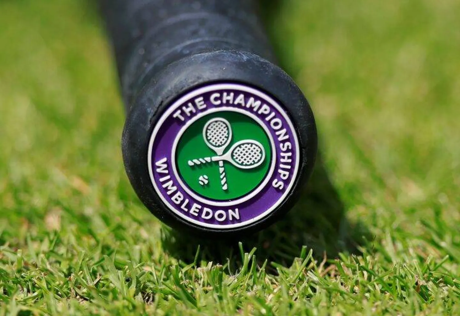 Tennis - Wimbledon - All England Lawn Tennis and Croquet Club, London, Britain - July 2, 2019 General view of the Wimbledon logo on the base of the handle of a tennis racquet REUTERS/Andrew Couldridge/File Photo