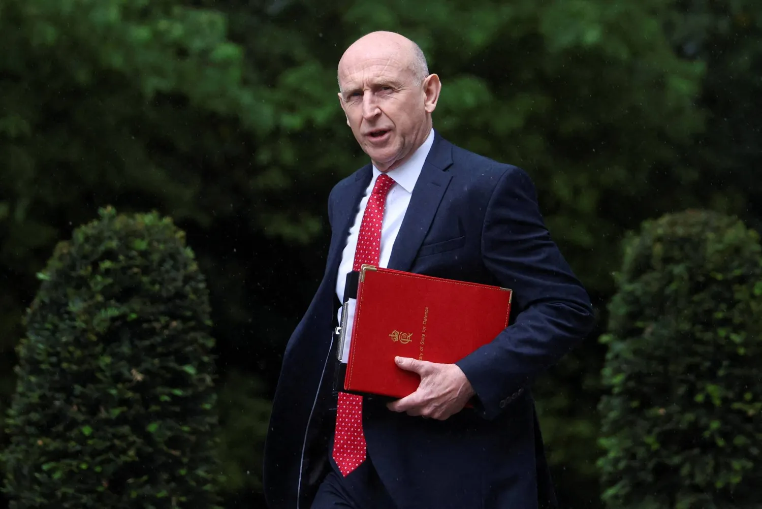 FILE PHOTO: Britain's Defense Secretary John Healey walks outside 10 Downing Street, on the day of a cabinet meeting, in London, Britain, June 2, 2026. REUTERS/Toby Melville/File Photo
