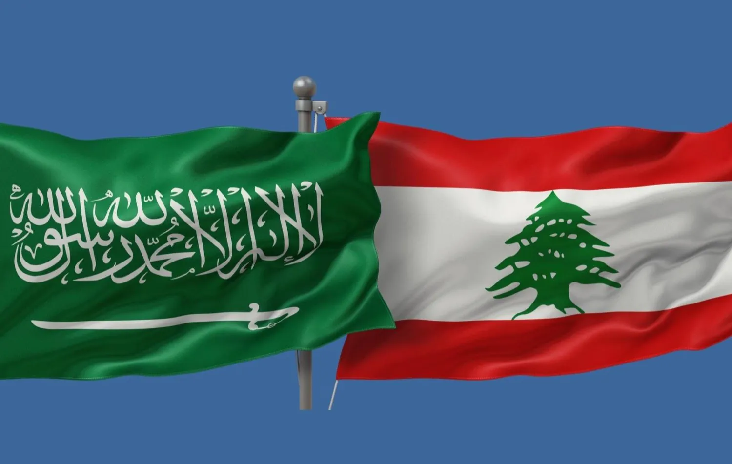 صورة للعلمين اللبناني والسعودي (الوكالة الوطنية للإعلام)