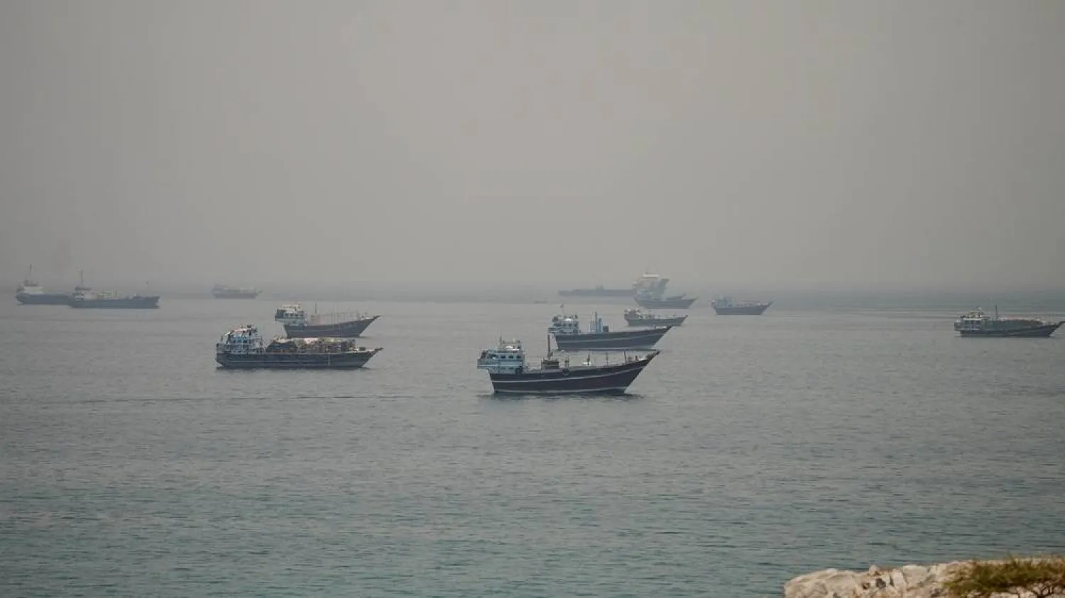  Vessels are anchored in the Strait of Hormuz, as seen from Musandam, Oman, June 11, 2026. (Reuters)