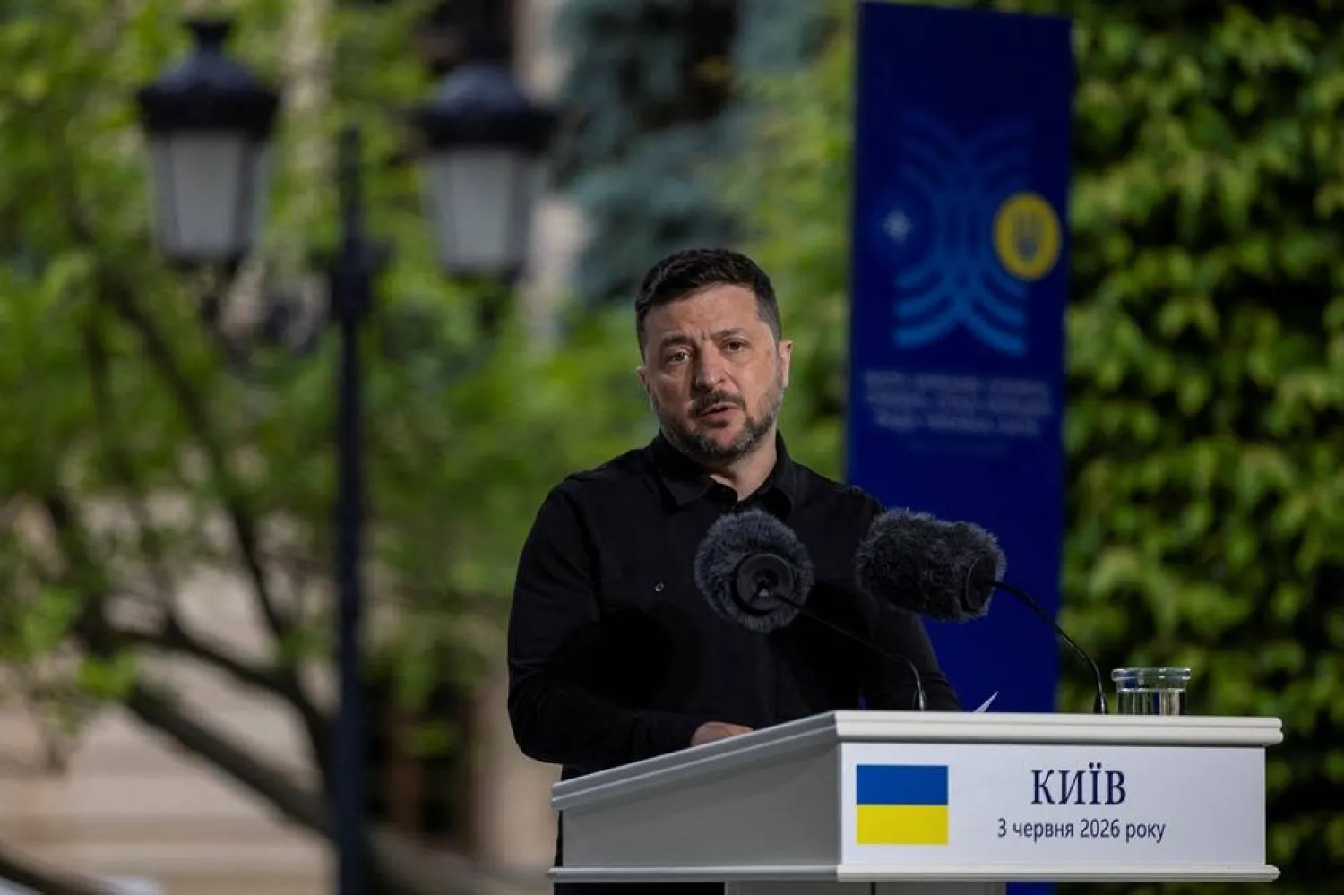  Ukrainian President Volodymyr Zelenskiy speaks during a joint press conference with NATO Secretary General Mark Rutte after talks, amid Russia's attack on Ukraine, in Kyiv, Ukraine, June 3, 2026. (Reuters)