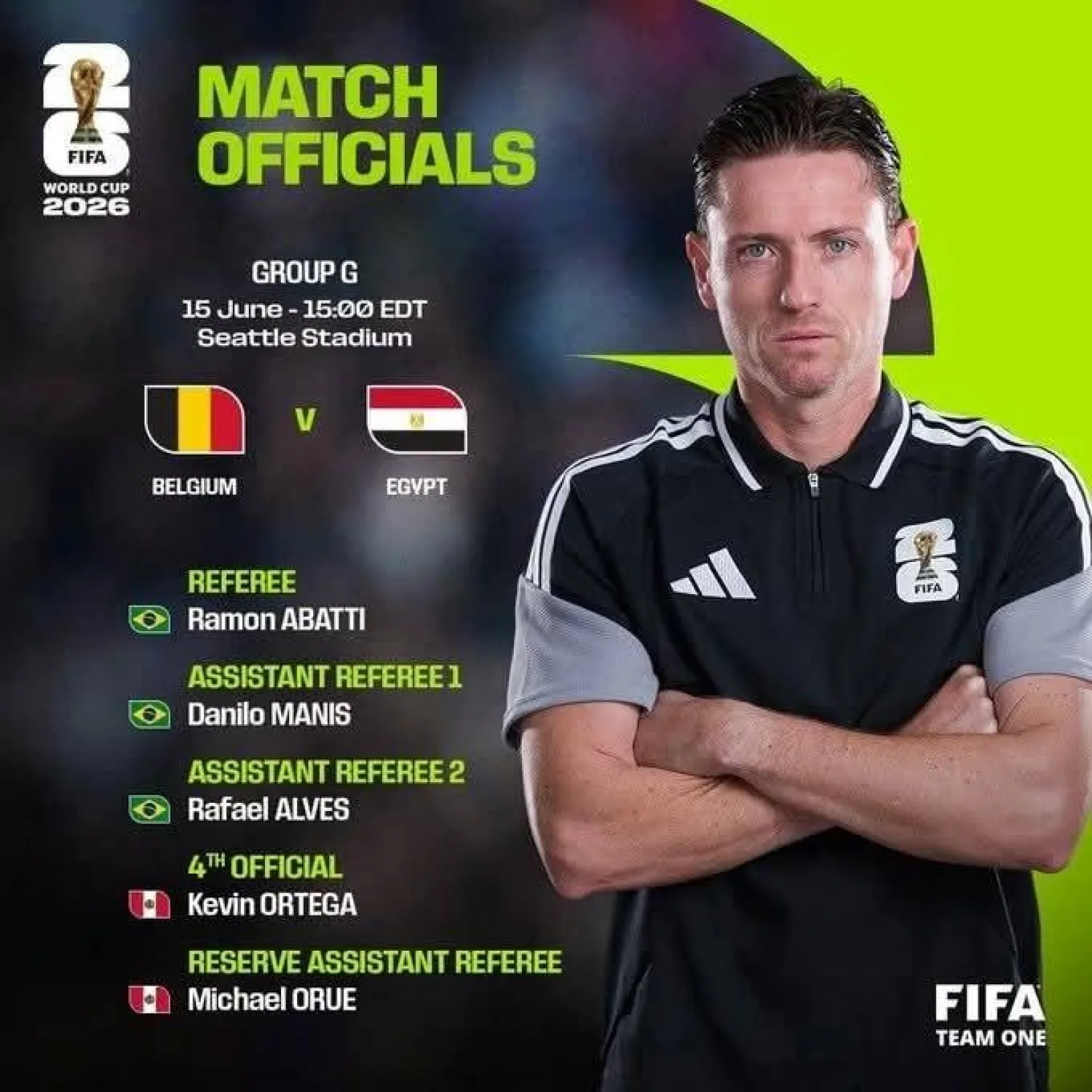 الحَكم البرازيلي رامون أباتي يقود طاقم تحكيم مصر وبلجيكا (فيفا)