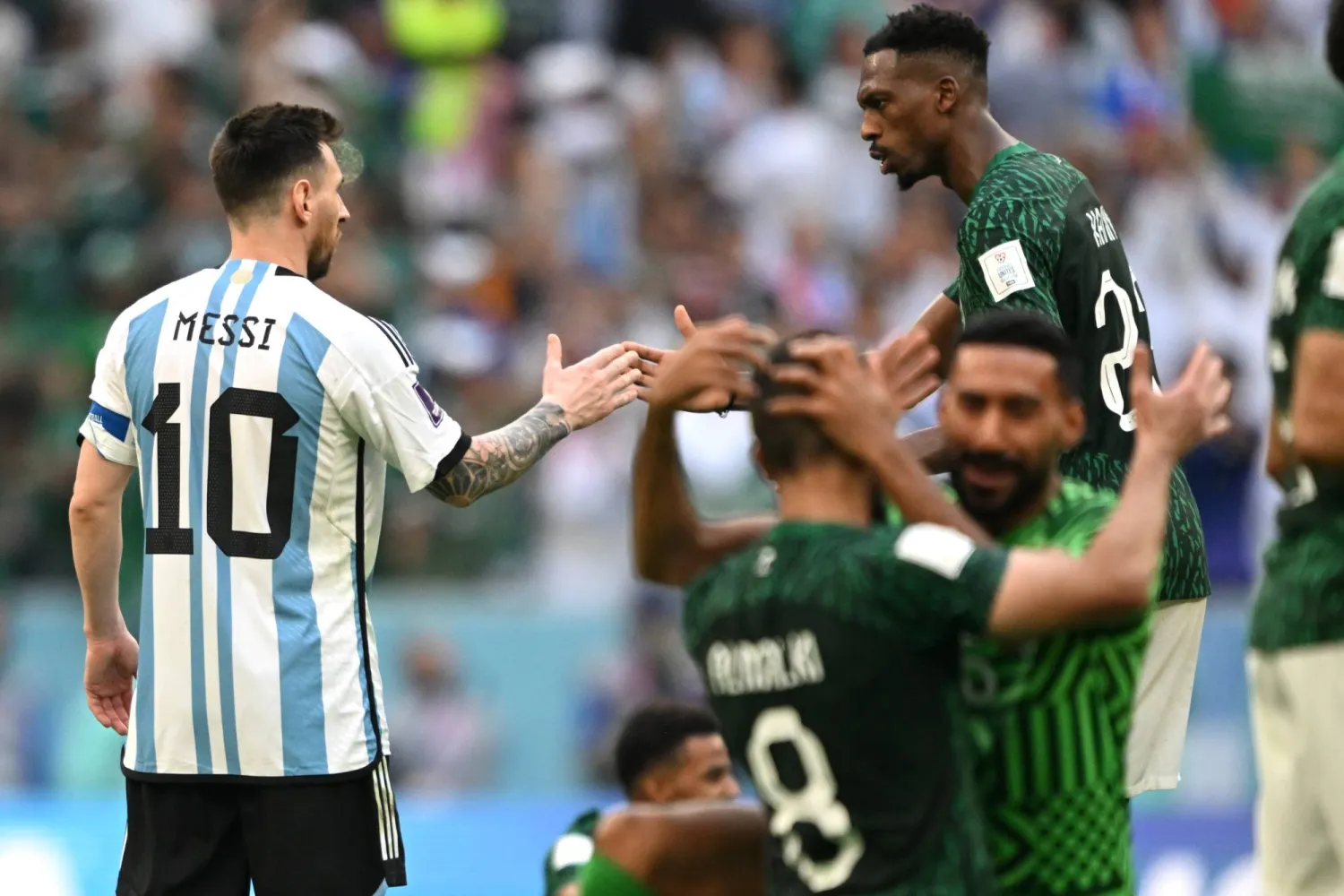 من مباراة السعودية ضد الأرجنتين خلال مونديال 2022 في قطر (د.ب.أ)
