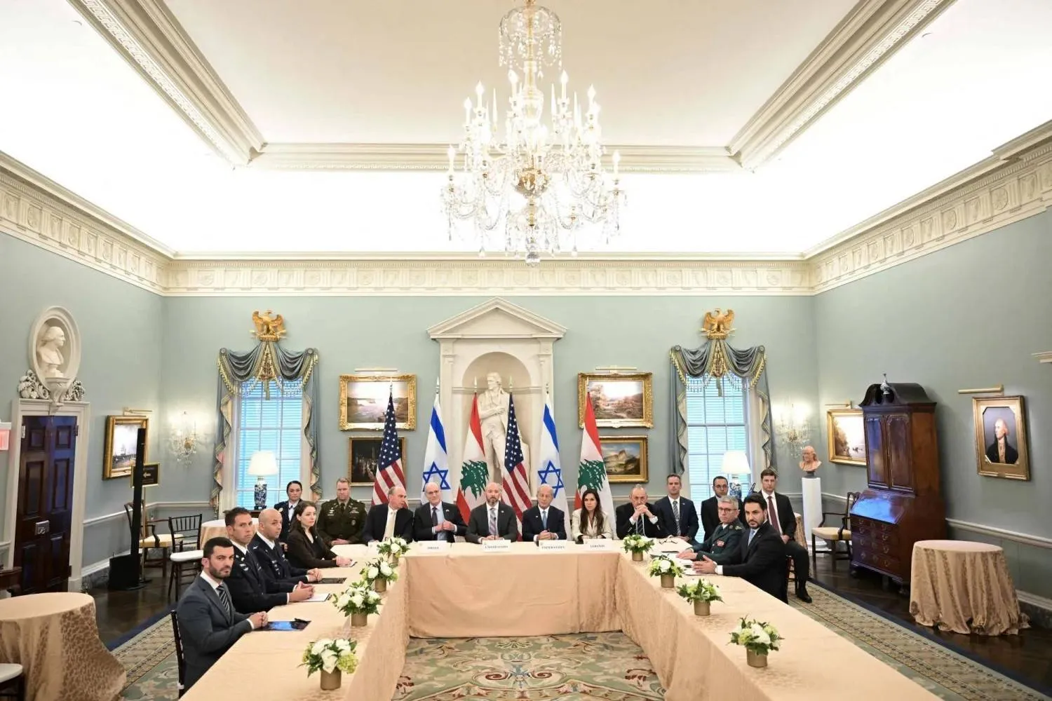 From a session of bilateral negotiations between Lebanon and Israel, held under US sponsorship at the US State Department. (AFP) 
