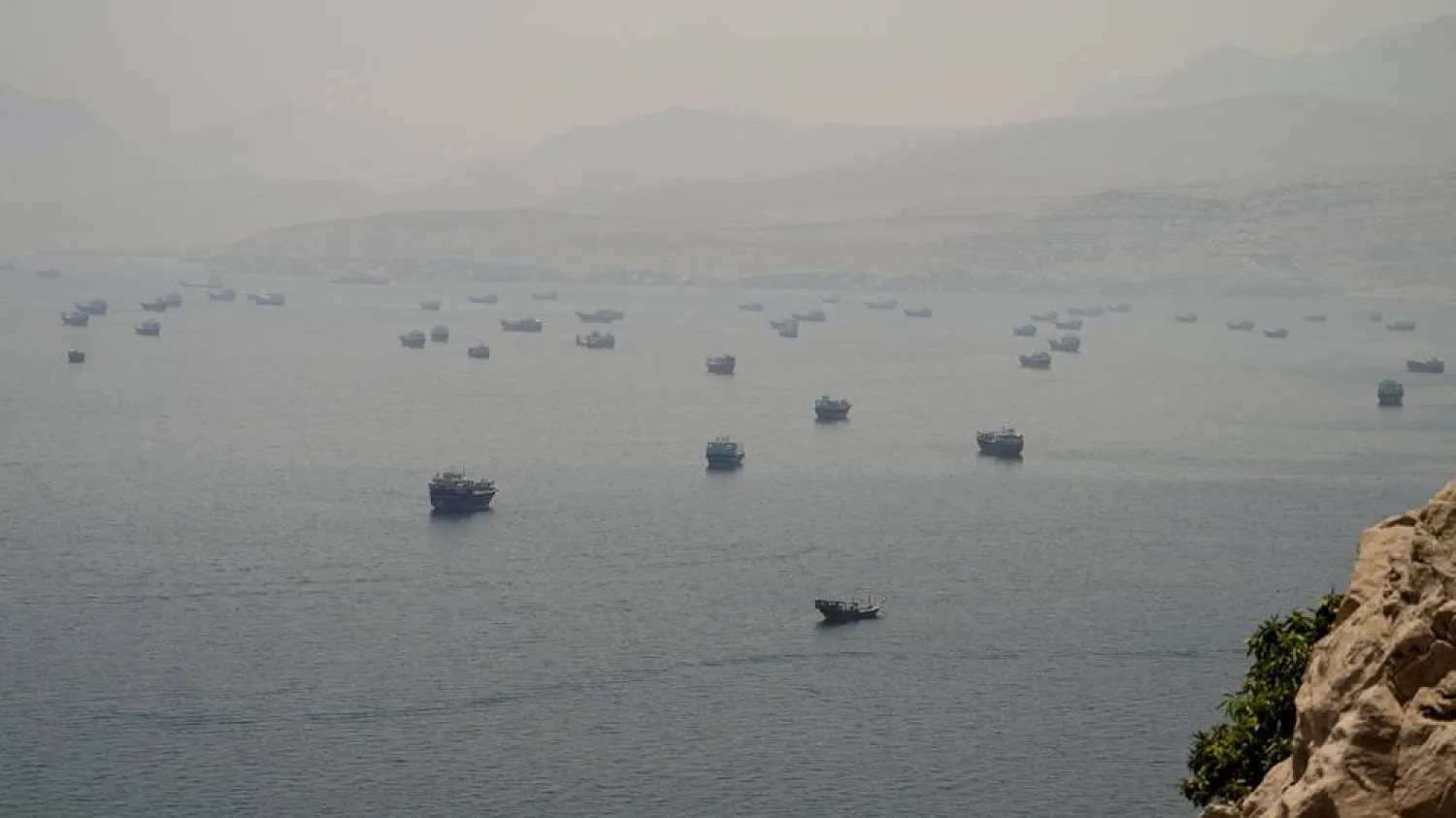  Vessels are anchored in the Strait of Hormuz, as seen from Musandam, Oman, June 11, 2026. (Reuters)