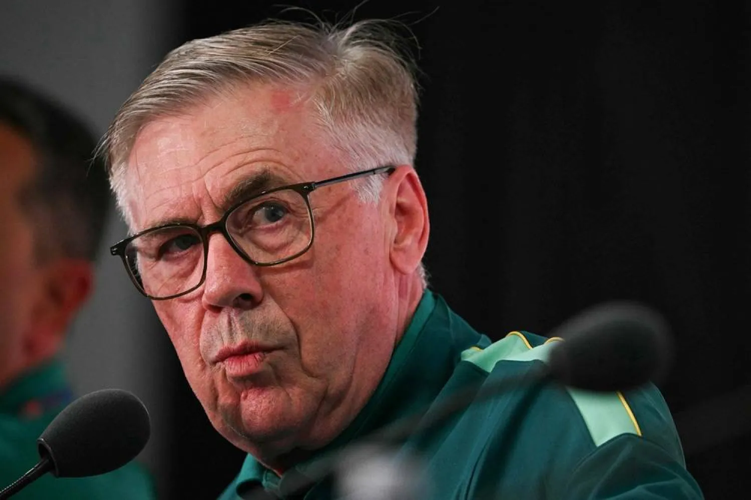 Brazil's Italian head coach Carlo Ancelotti gestures during a press conference at the New York/New Jersey Stadium in East Rutherford on June 12, 2026, on the eve of the 2026 World Cup football match between Brazil and Morocco. (AFP) 