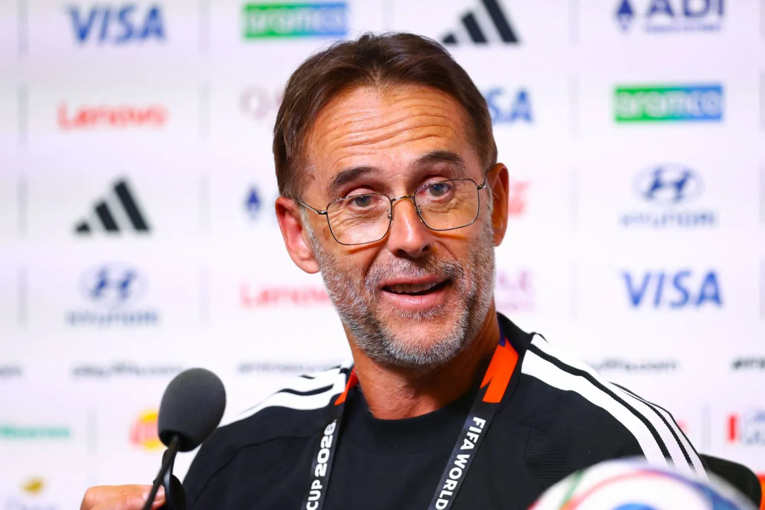 Julen Lopetegui, manager of Qatar speaks to the media during a Qatar Press Conference one day ahead of the FIFA World Cup 2026 Group B match between Qatar and Switzerland at San Francisco Bay Area Stadium on June 12, 2026 in San Francisco, California. (Getty Images/AFP)